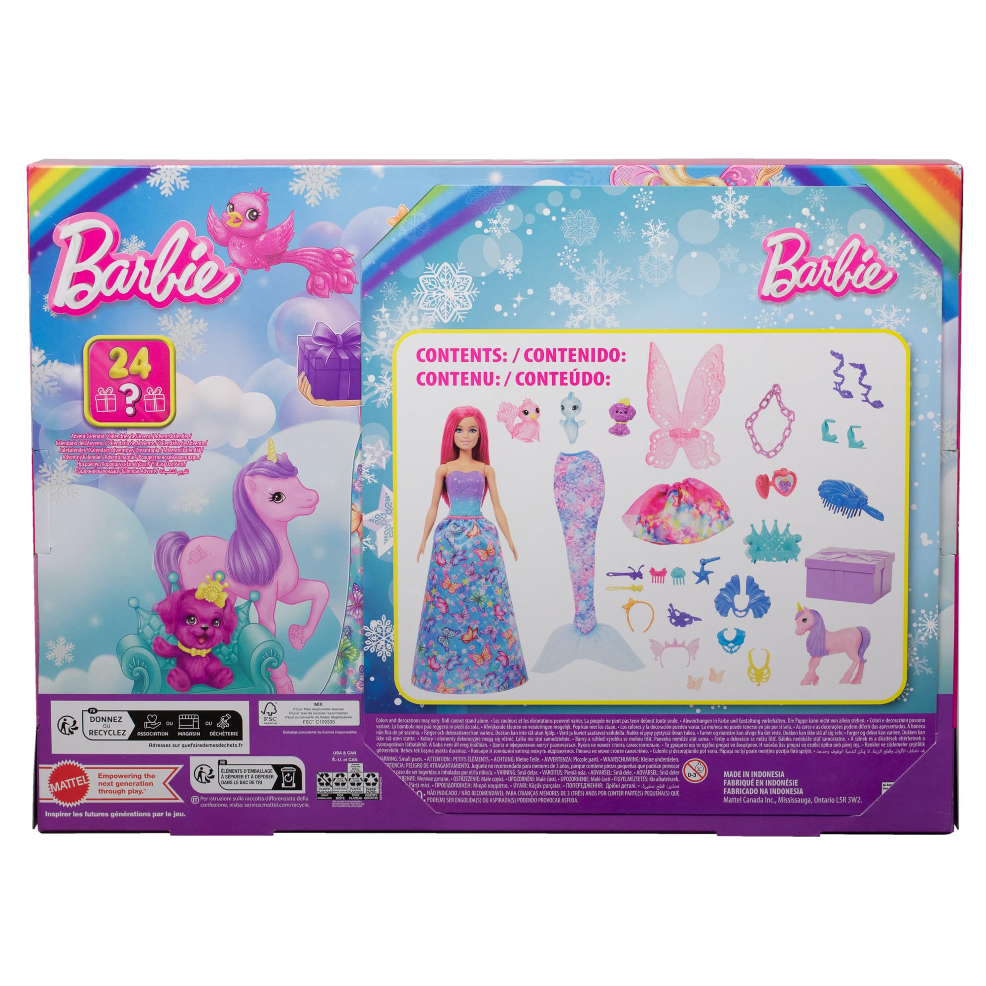 Barbie Advent Calendar with Doll & 24 Surprise Accessories - Mermaid, Fairy, Unicorn, 3 Pets, HRG90 6