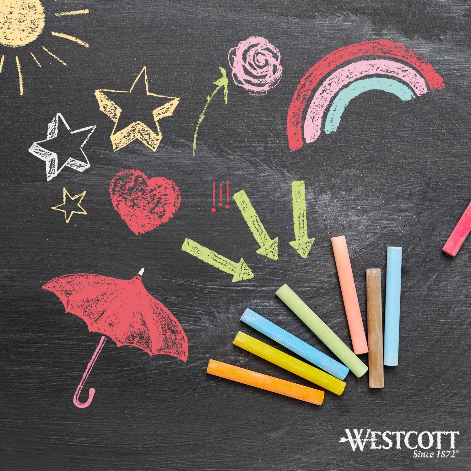 Westcott Coloured Chalk - 100 Pieces in 10 Vibrant Colours | 1.2 cm Diameter 2