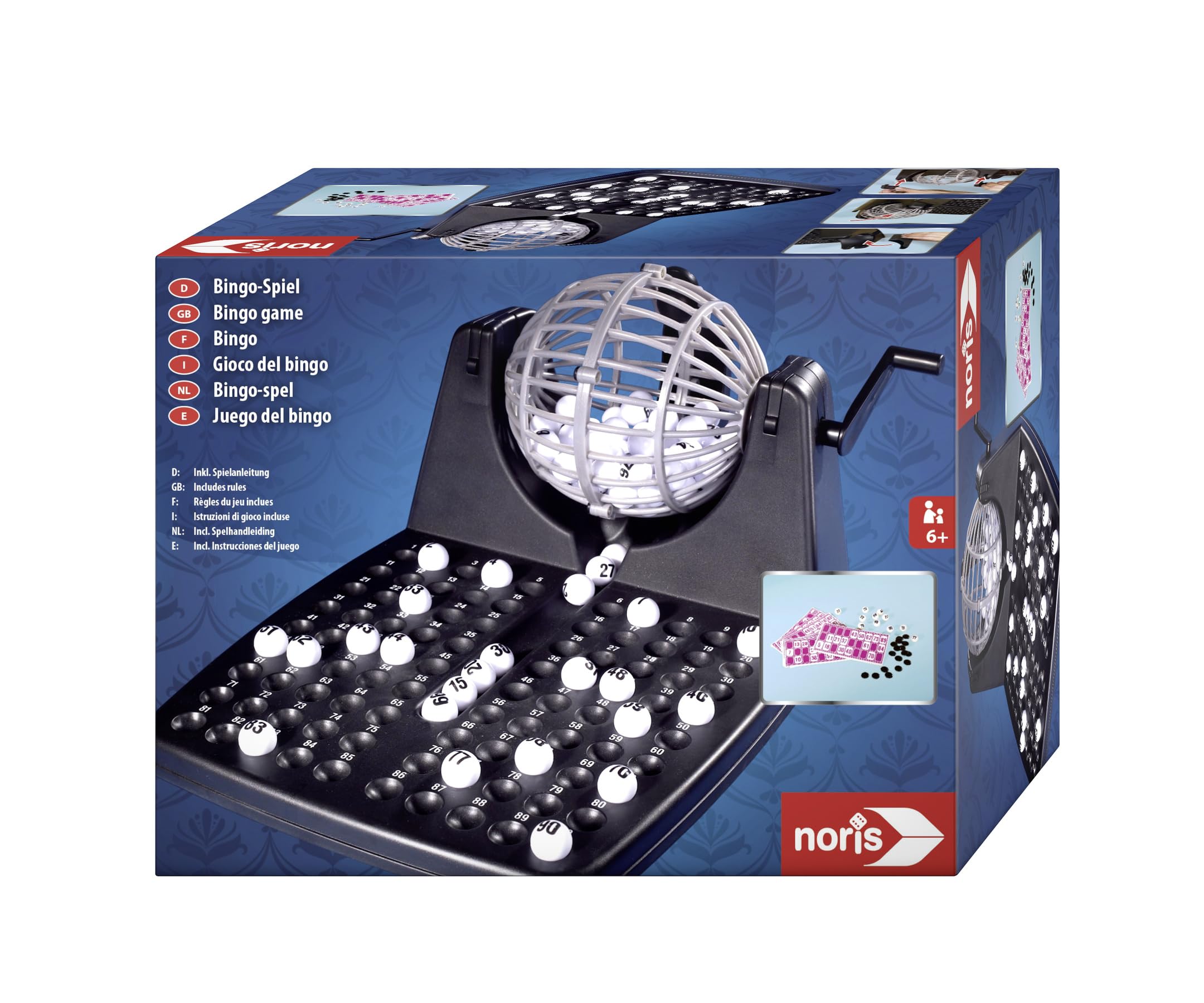 noris 606150493 Bingo Drum Set with 90 Balls, 12 Cards & Chips - Ocean Tides 10