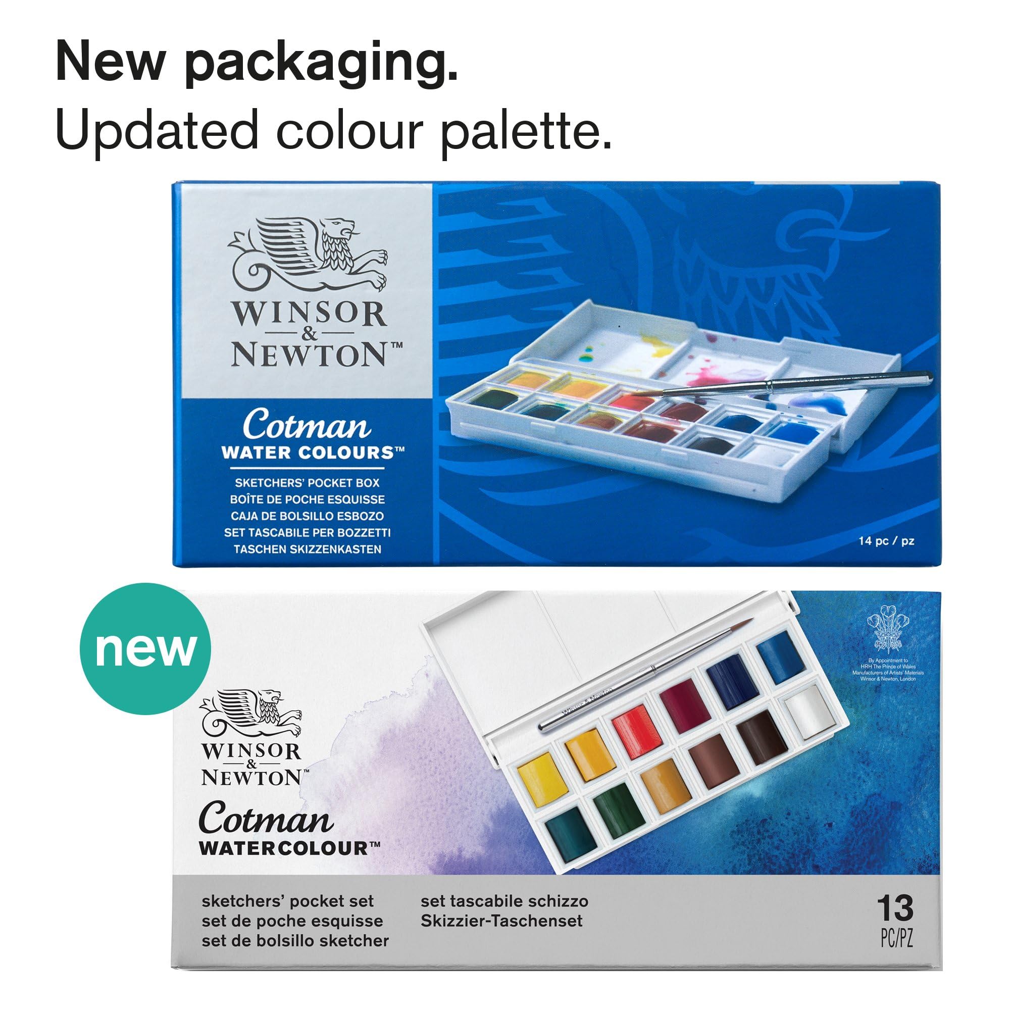 Winsor & Newton Cotman Watercolour Paint Set - Sketchers Pocket Box with 12 Half Pans and Travel Brush