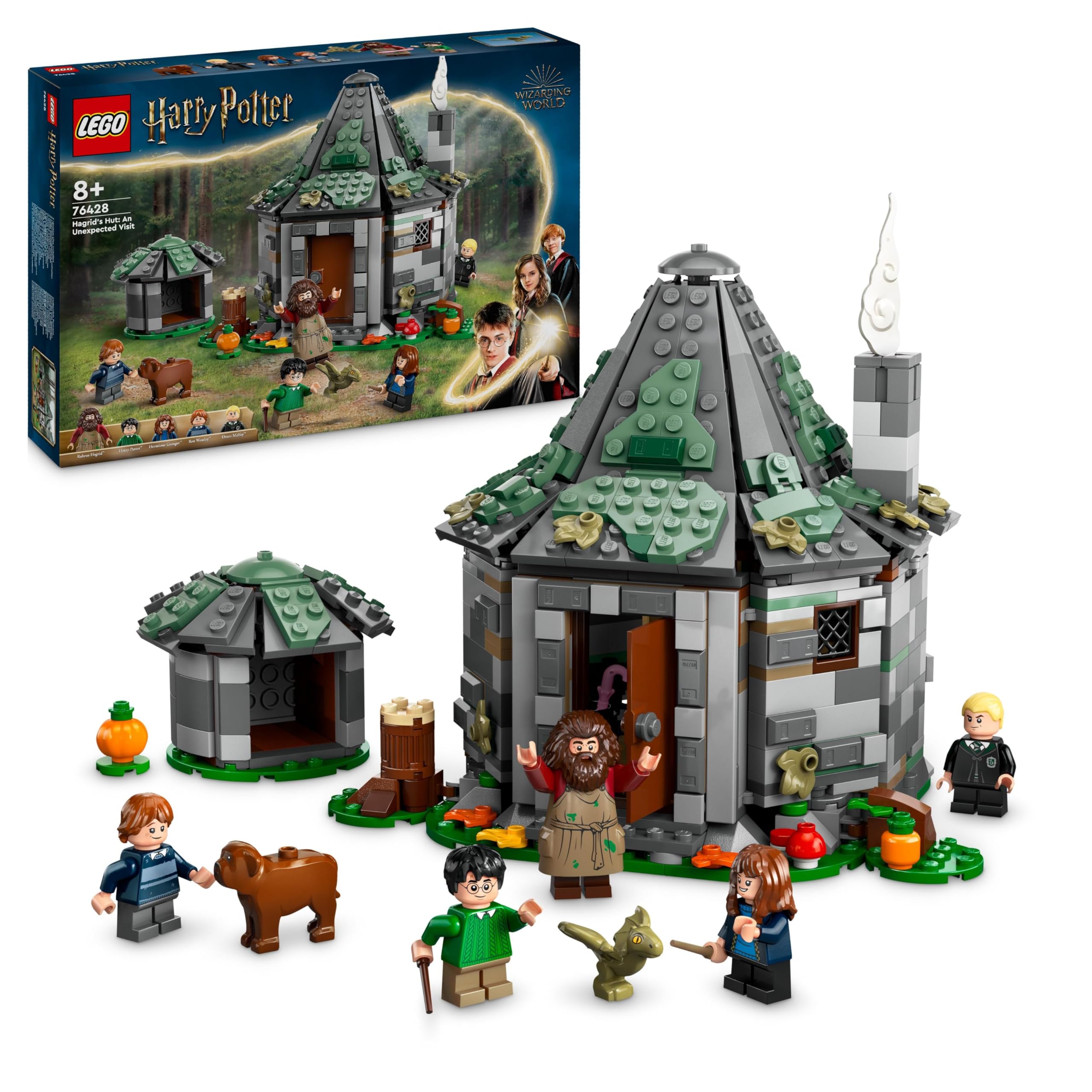 LEGO Harry Potter 76428 Hagrid’s Hut: An Unexpected Visit – Buildable Playset with 5 Minifigures, Dragon & Dog, Ages 8+