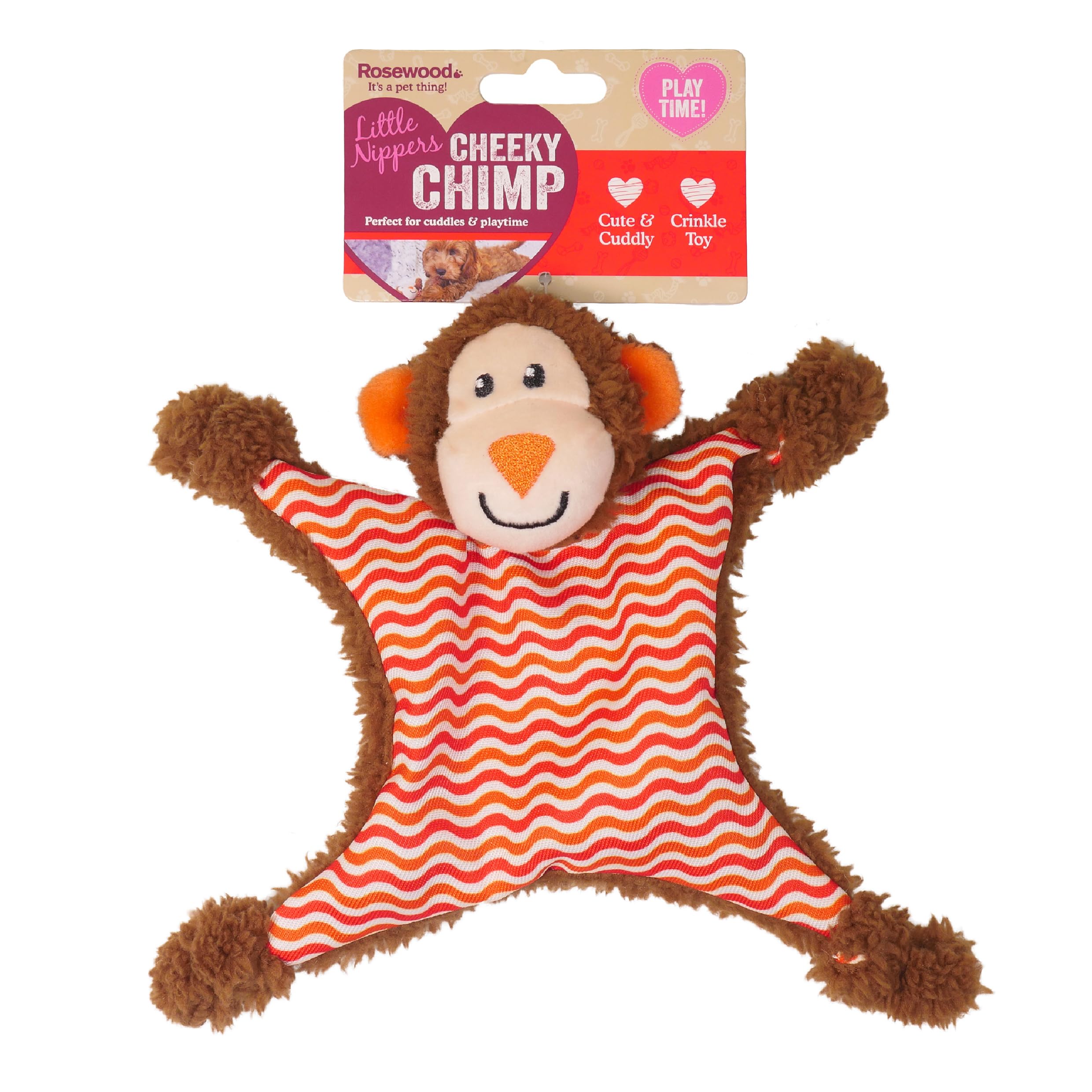 Rosewood Little Nippers Cheeky Chimp Puppy Toy | Soft Plush with Squeak & Crinkle