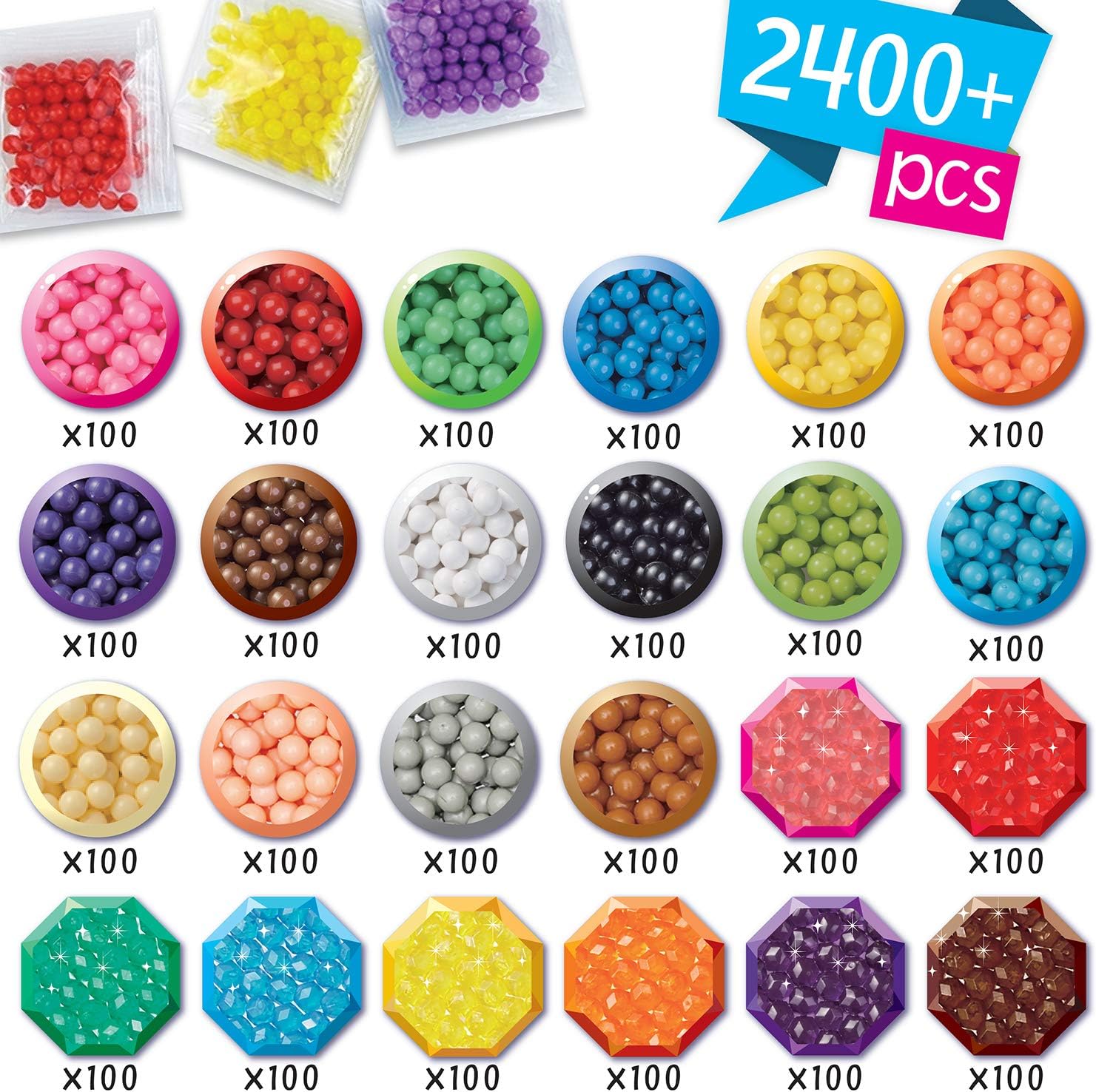 Aquabeads Mega Bead Set AB31502 - 2400 Beads in 24 Colors Craft Kit 5