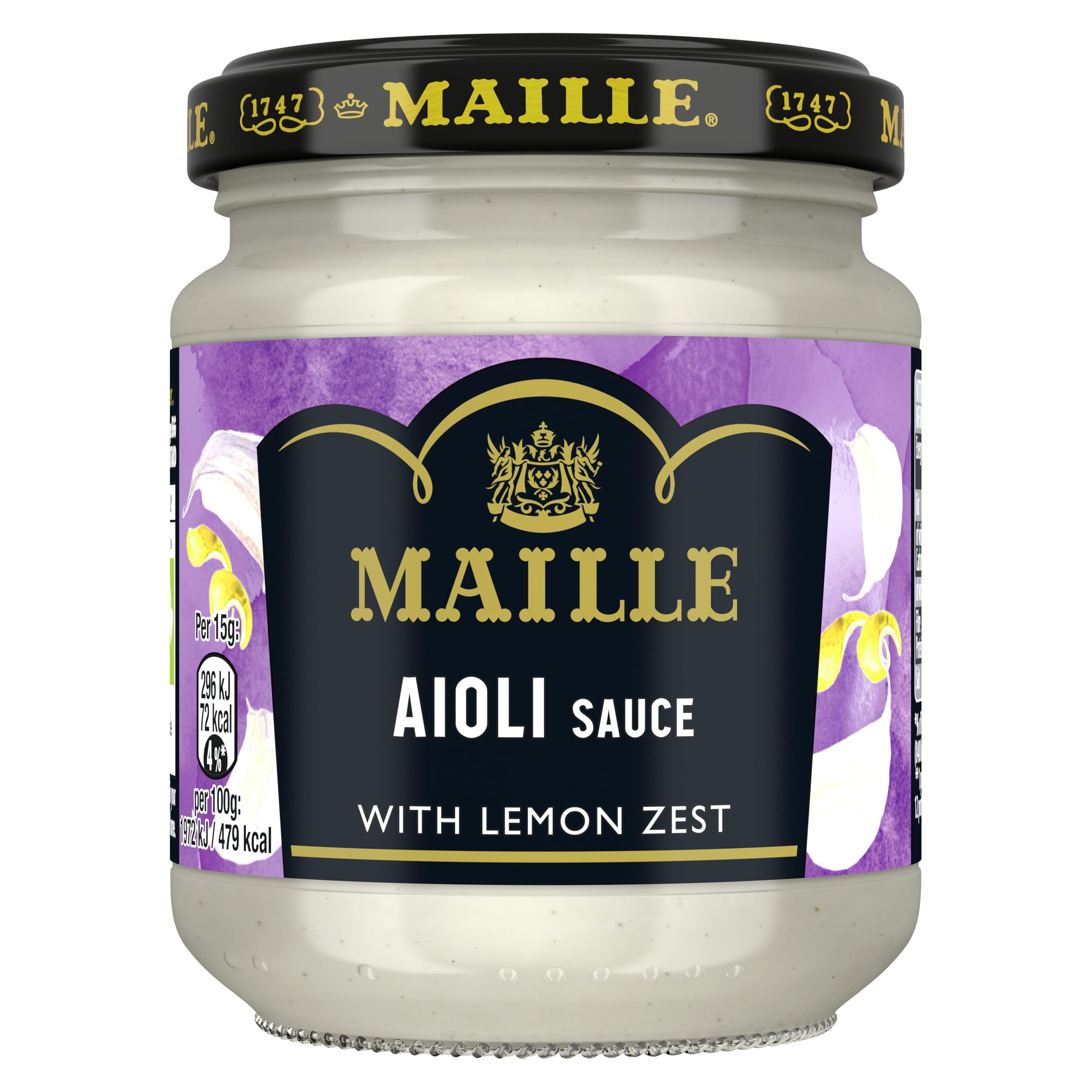 Maille Aioli Sauce with Garlic, Lemon Zest & Black Pepper - Dipping & Cooking Sauce