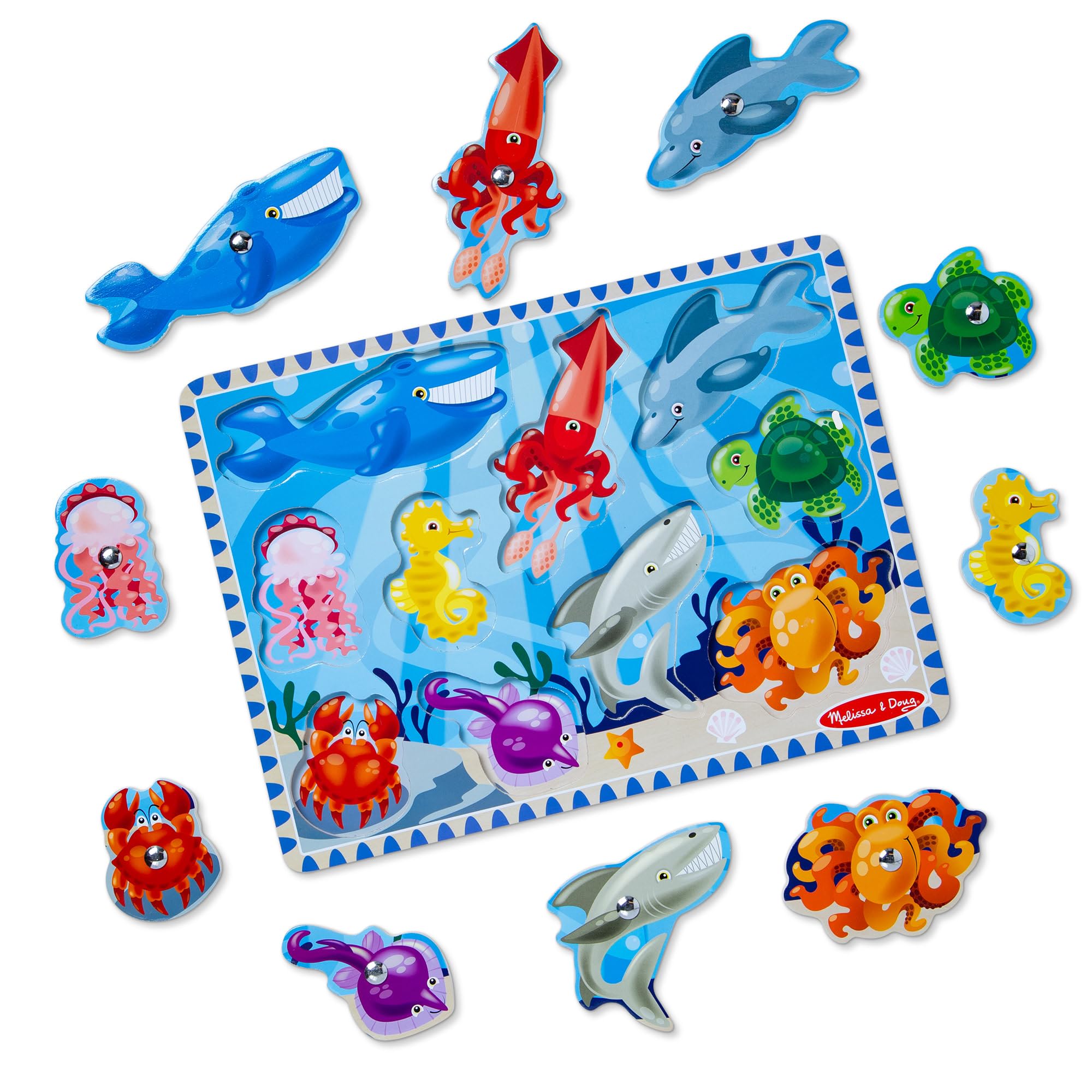 Melissa & Doug Magnetic Wooden Fishing Game - Underwater Puzzle Playset for Kids 3-8 12