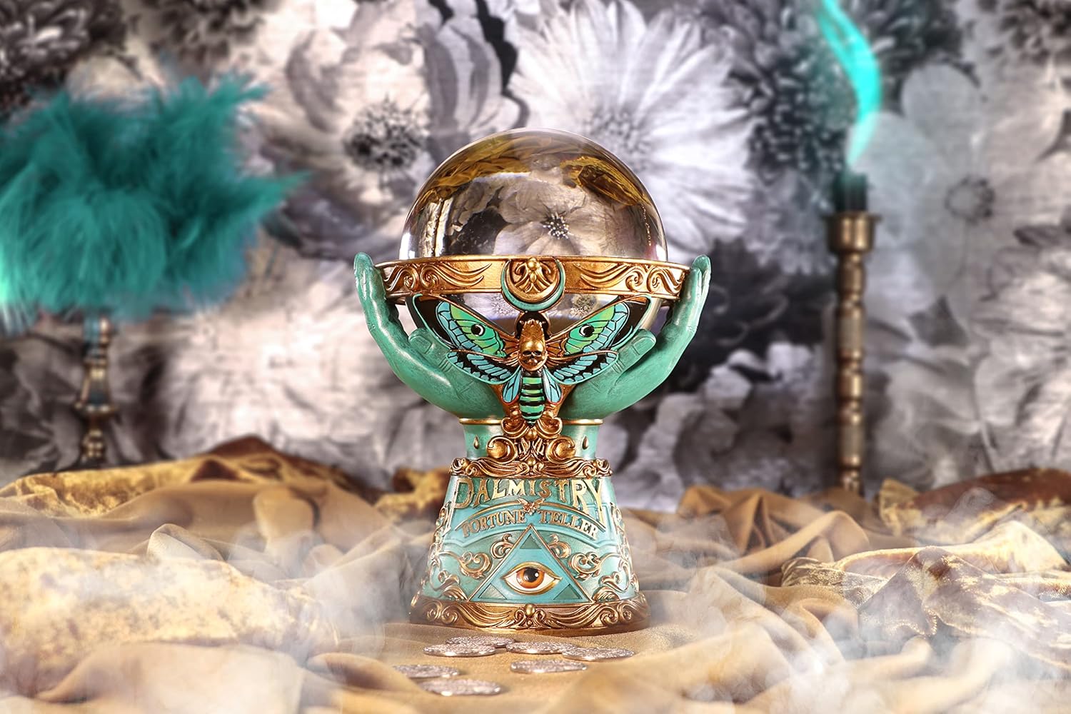 Nemesis Now Teller Crystal Ball Holder - Blue, 15cm, Palmistry-Inspired Resin Stand with Eye of Providence Design 5