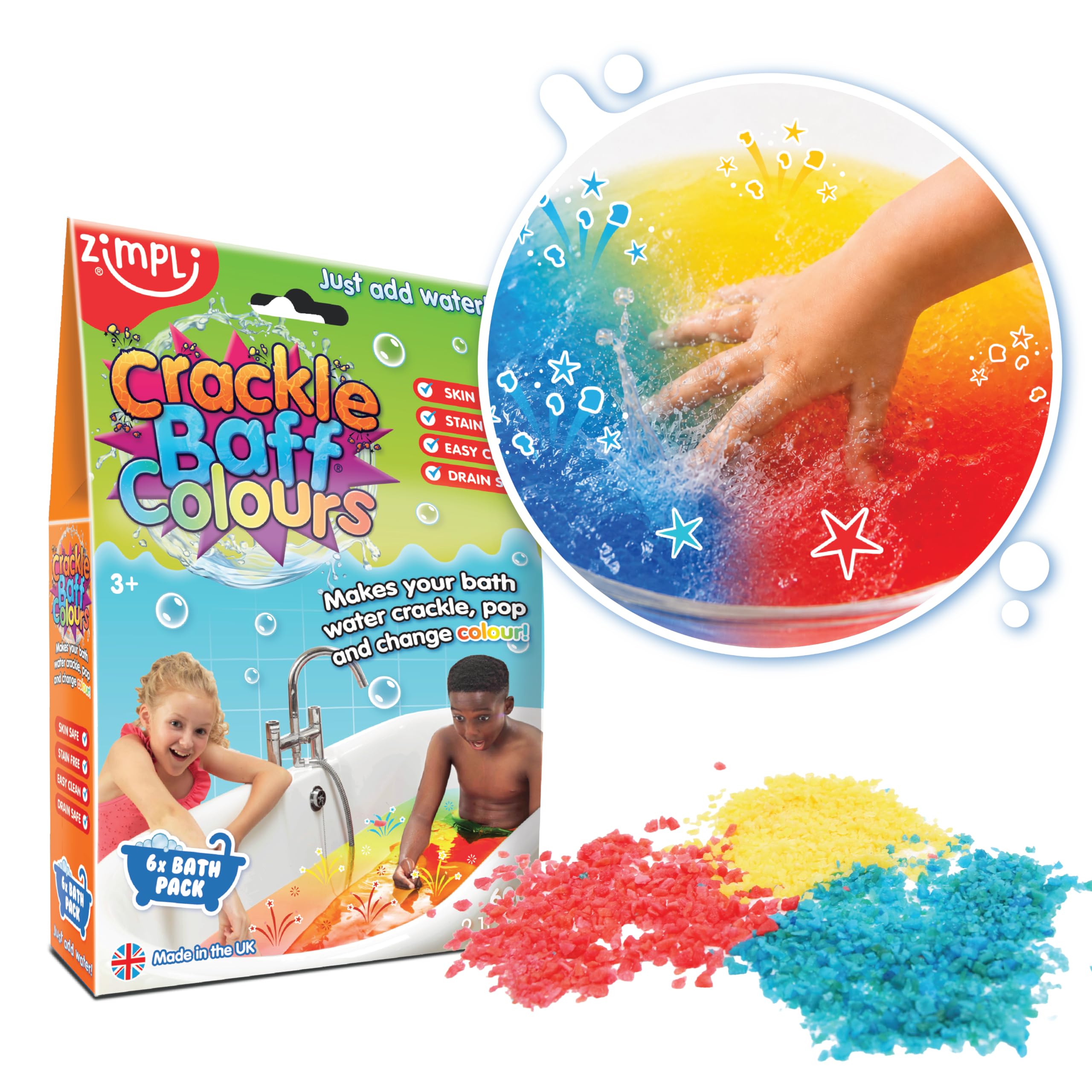 ZIMPLI Crackle Baff Colours - Bath Toy | 6 Pack | Ages 3+