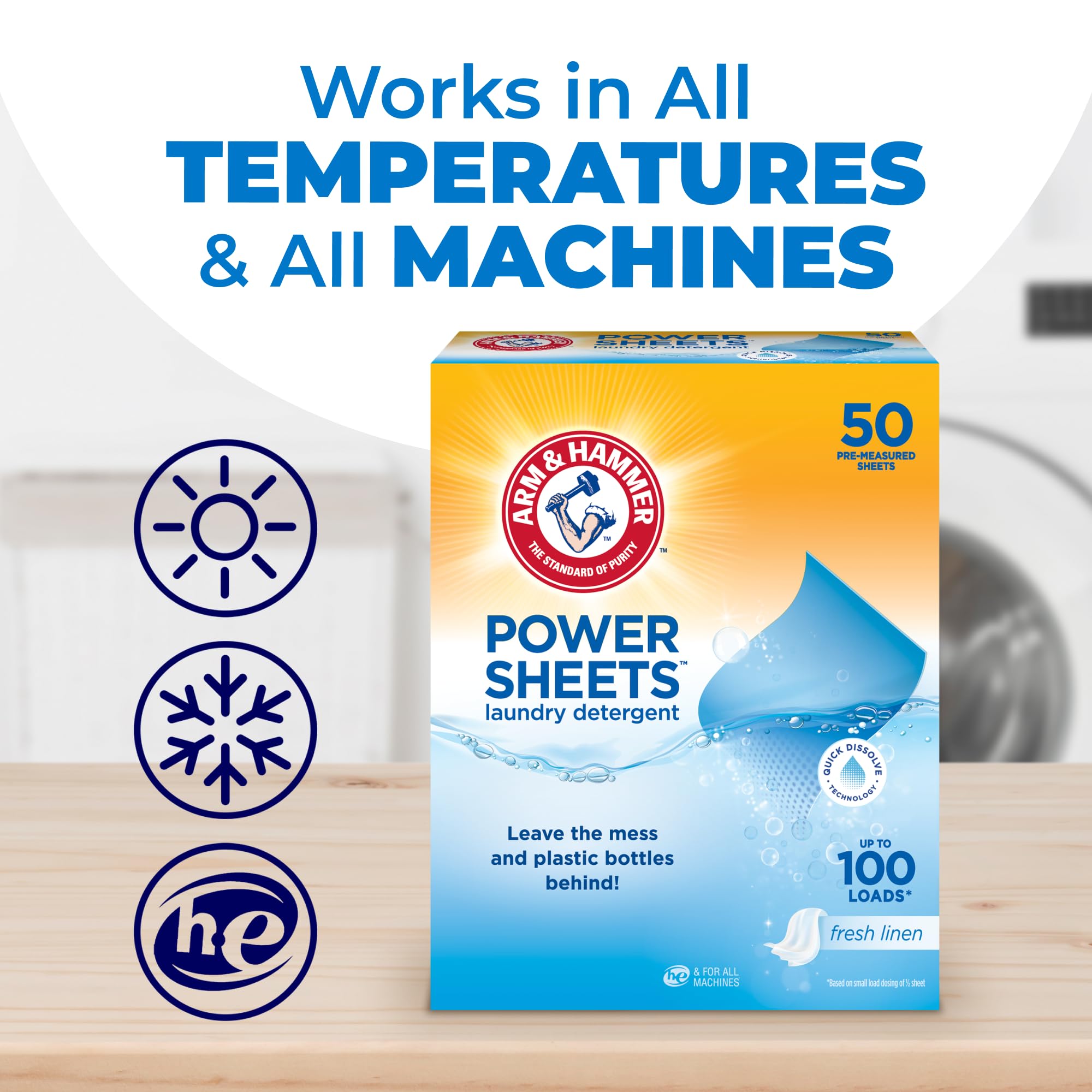 Arm & Hammer Power Sheets Laundry Detergent - Fresh Linen Scent | 50 Count | Biodegradable 6