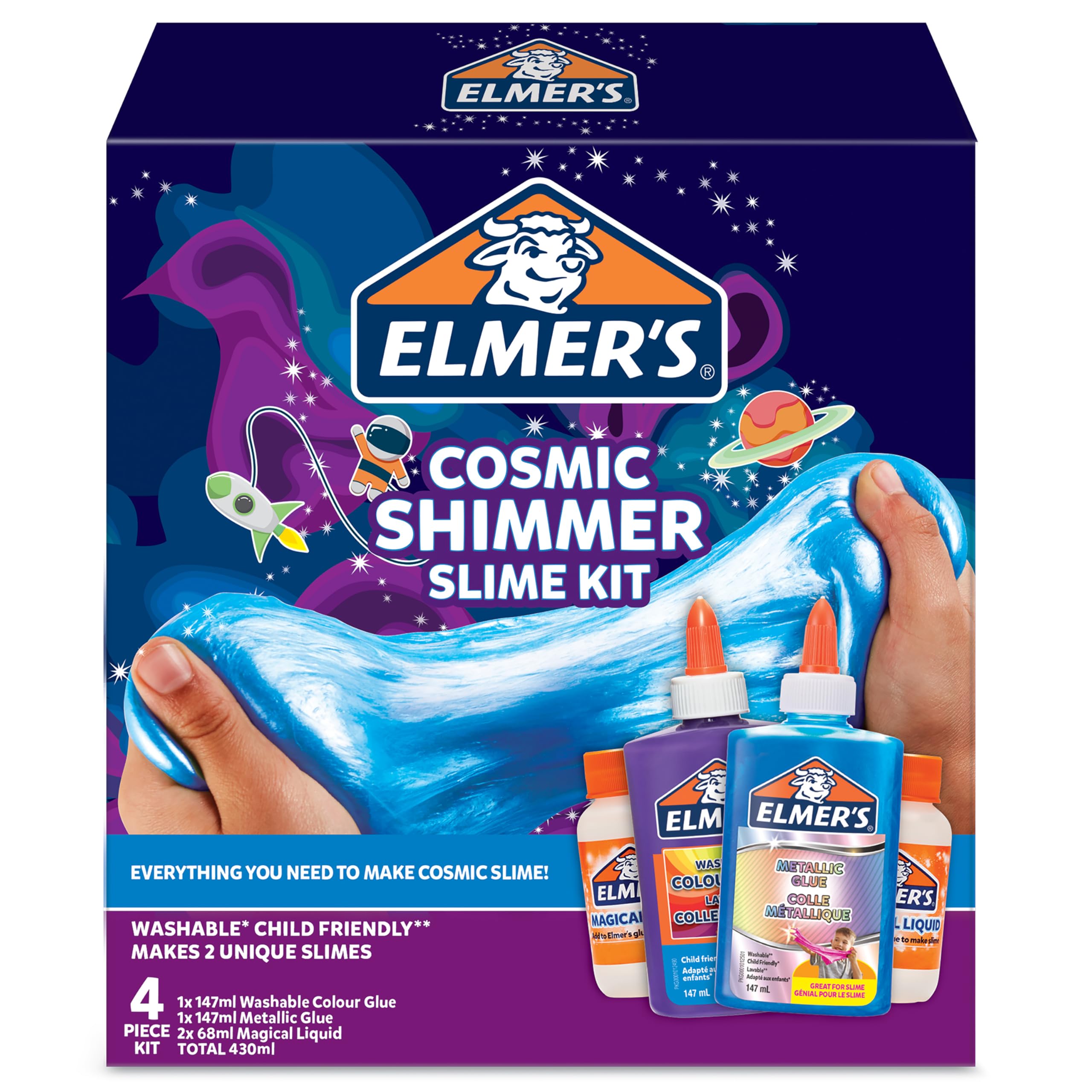 Elmer's Cosmic Shimmer Slime Kit - Metallic Blue & Purple Glue with Magical Liquid Activator 7