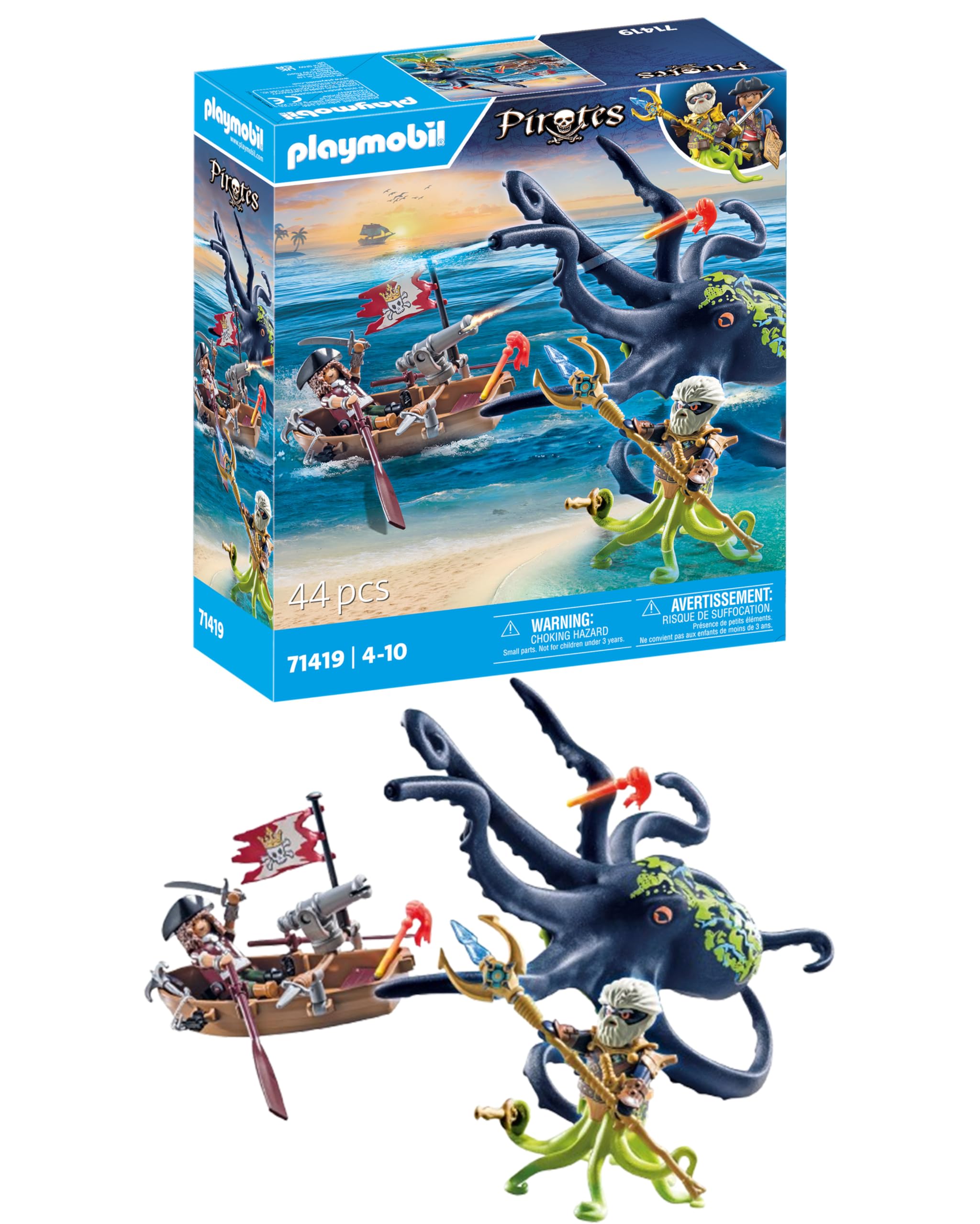 Playmobil 71419 Pirates: Pirate vs. Deeper – Battle with the Giant Octopus Playset for Kids 4+