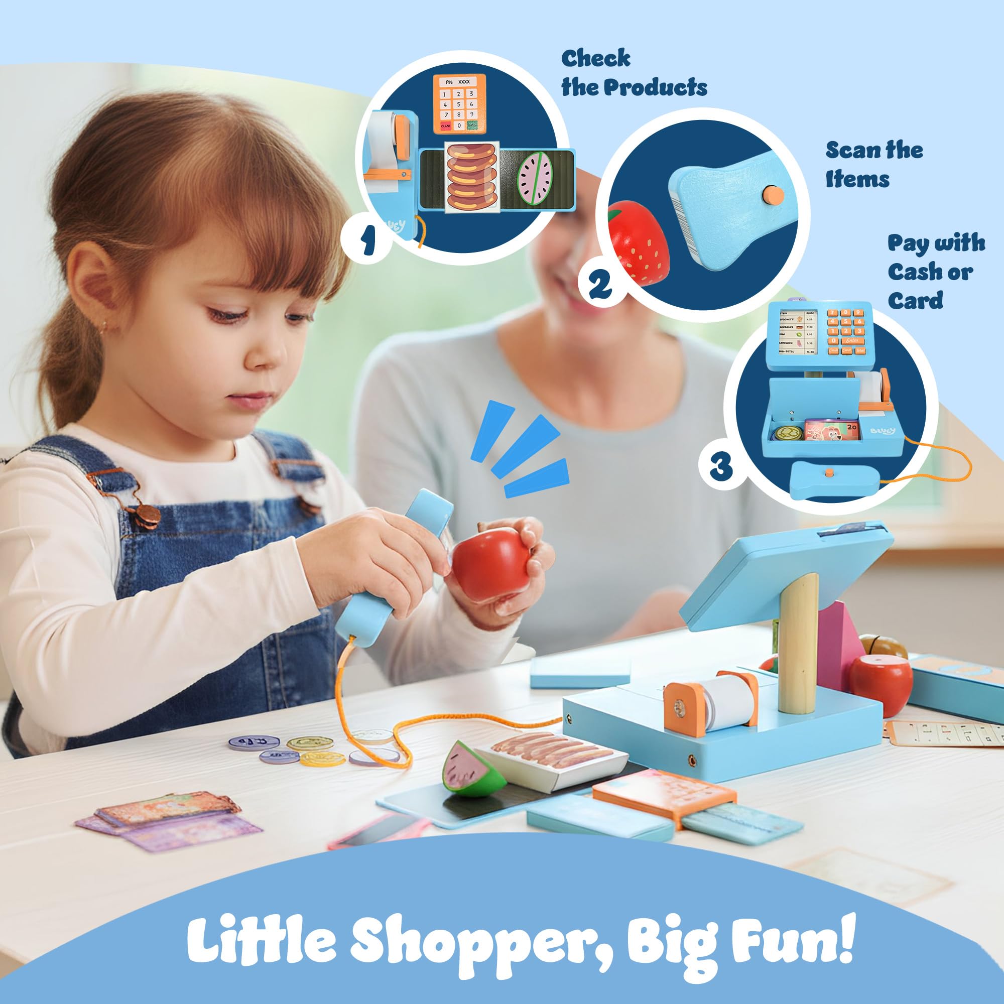Bluey Cash Register - 32-Piece Pretend Play Checkout Toy with Sounds & Scanner 13