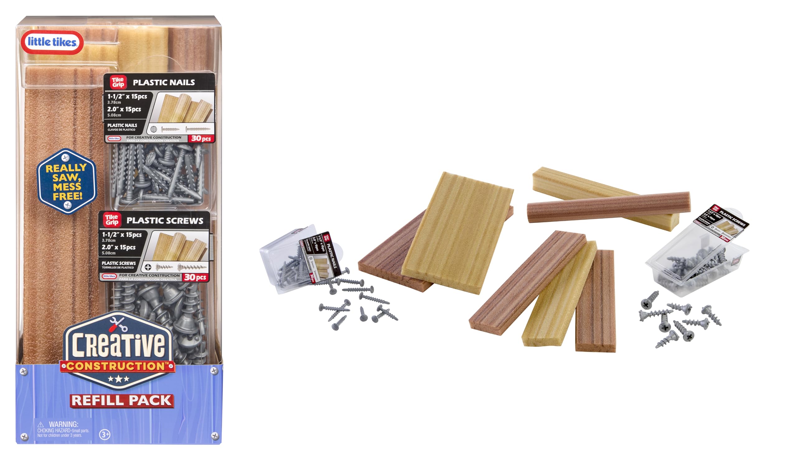 Little Tikes Creative Construction Wood, Nails & Screws Bundle - Realistic Play Tools for Kids 3+