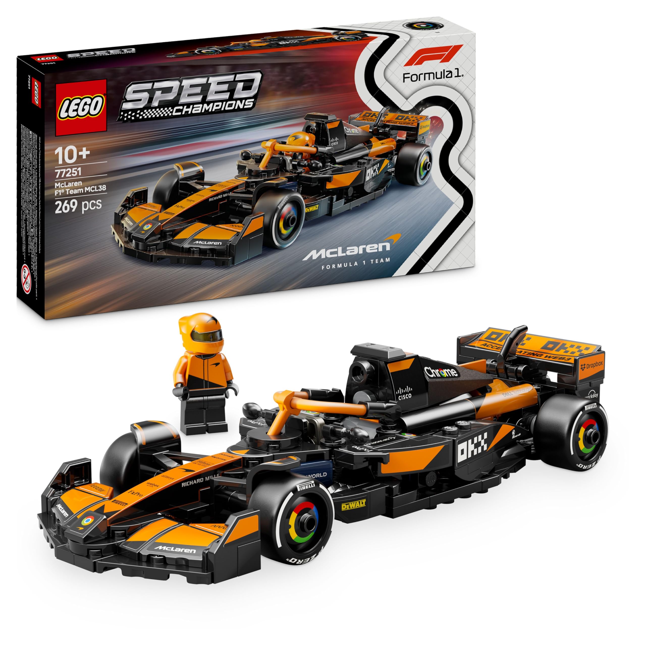 LEGO Speed Champions McLaren F1 Team MCL38 Race Car Toy with Collectible Driver Minifigure - Building Set for 10+