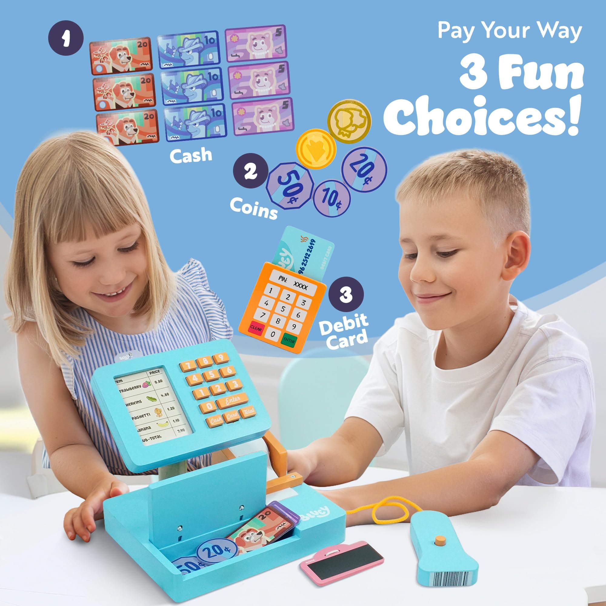 Bluey Cash Register - 32-Piece Pretend Play Checkout Toy with Sounds & Scanner 14