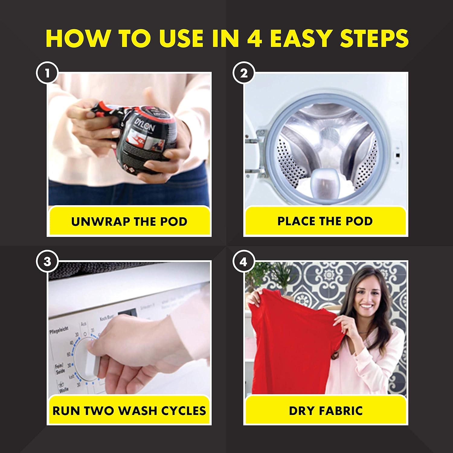 DYLON - Waschmaschinen-Textilfarbstoff-Pod für Kleidung und Heimtextilien, 350 g – Tulpenrot 7