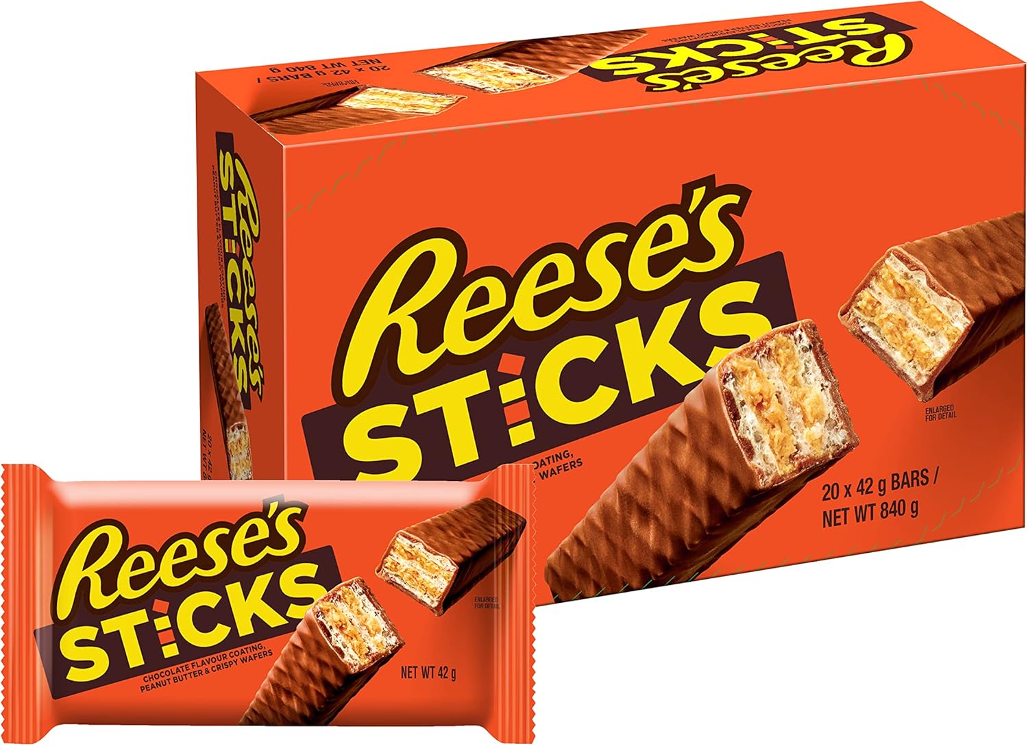 Reese's - Erdnussbutter-Sticks, 20er-Packung (je 42 g) - Mit Schokolade überzogene Waffel-Snacks
