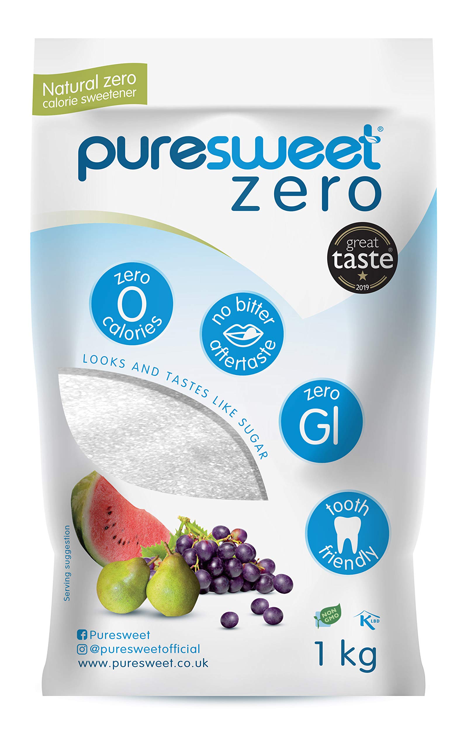 Puresweet Zero® 100% Natural Zero Calorie Sweetener 1kg - No Bitter Aftertaste, Diabetic & Tooth Friendly, Vegan, Non GMO