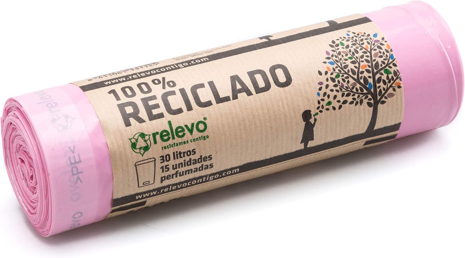 Relevo 100% Recycled Scented Bin Liners, Heavy Duty 30L, 15-Pack
