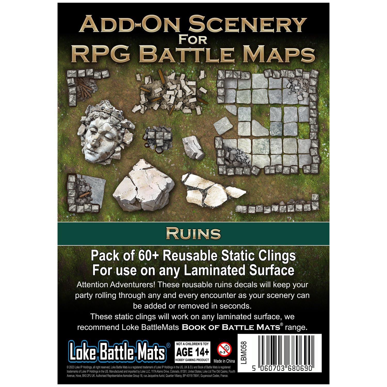 Loke BattleMats LBM-058 Add On Scenery for RPG Maps Ruins Battlemat | 60 Pieces | Multicolour