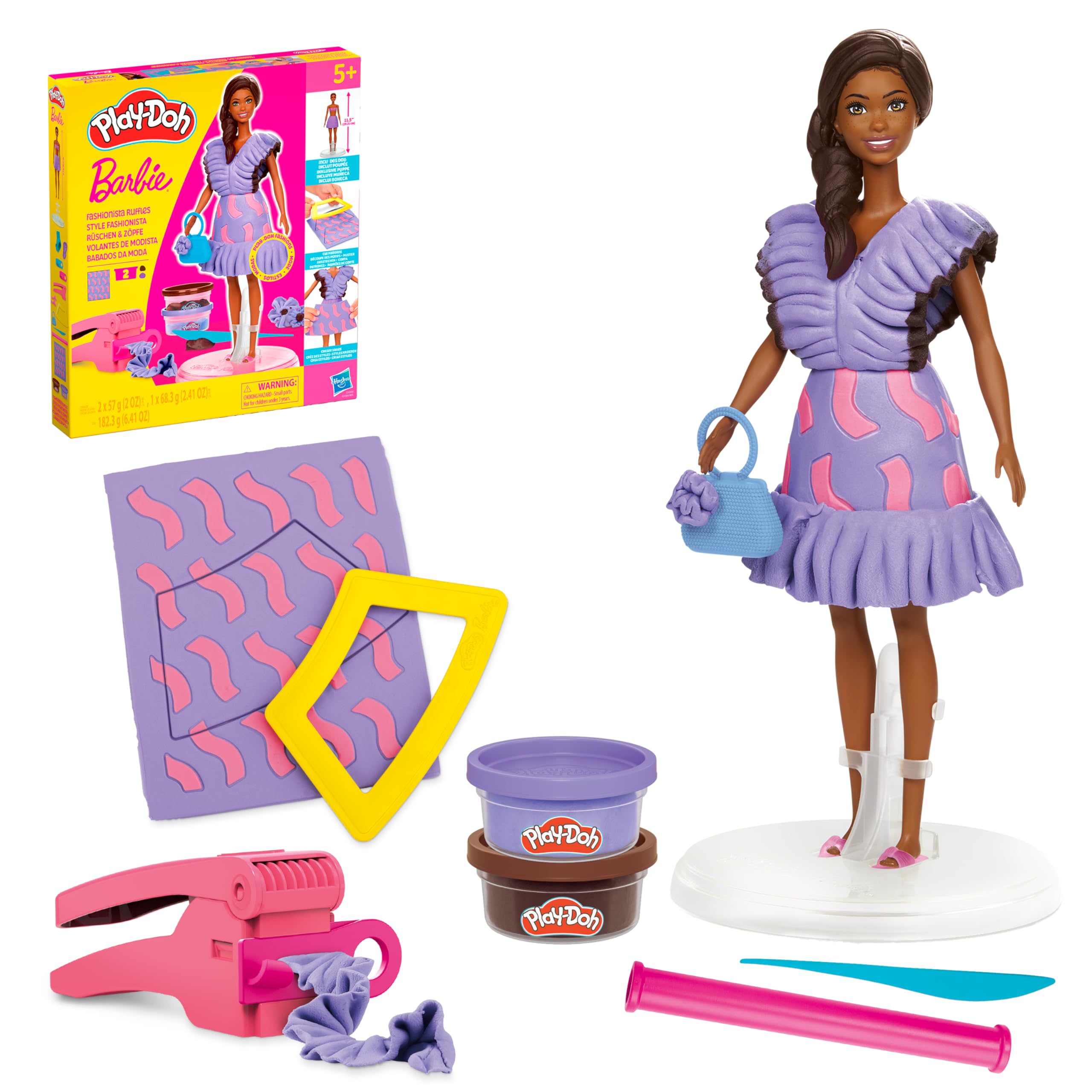 Play-Doh Barbie Fashionista Ruffles Doll Set - Creative Fashion Design Kit for Kids 5+