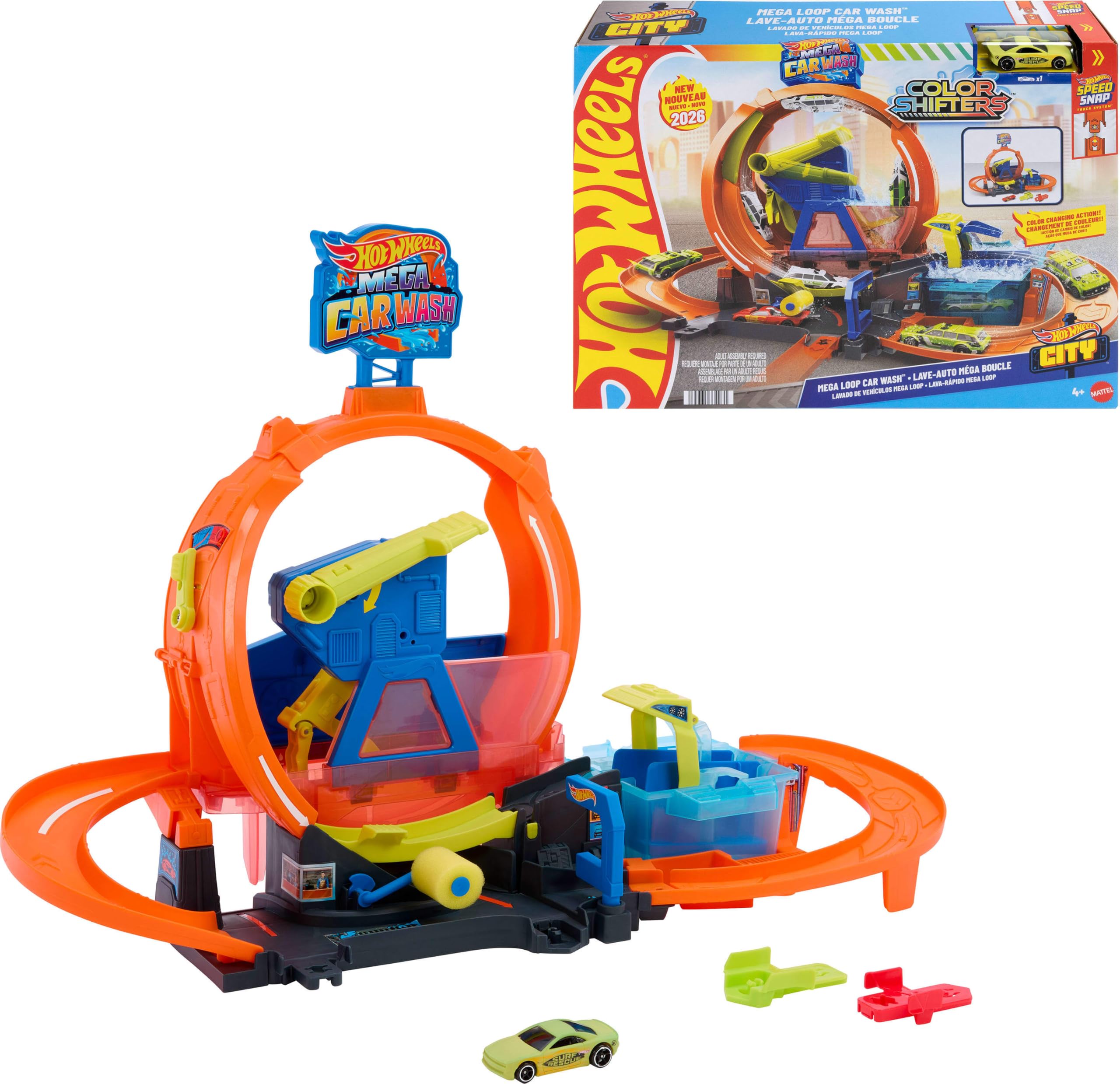 Hot Wheels City Mega Loop Car Wash Playset with Color Shifters Vehicle | Ages 4+