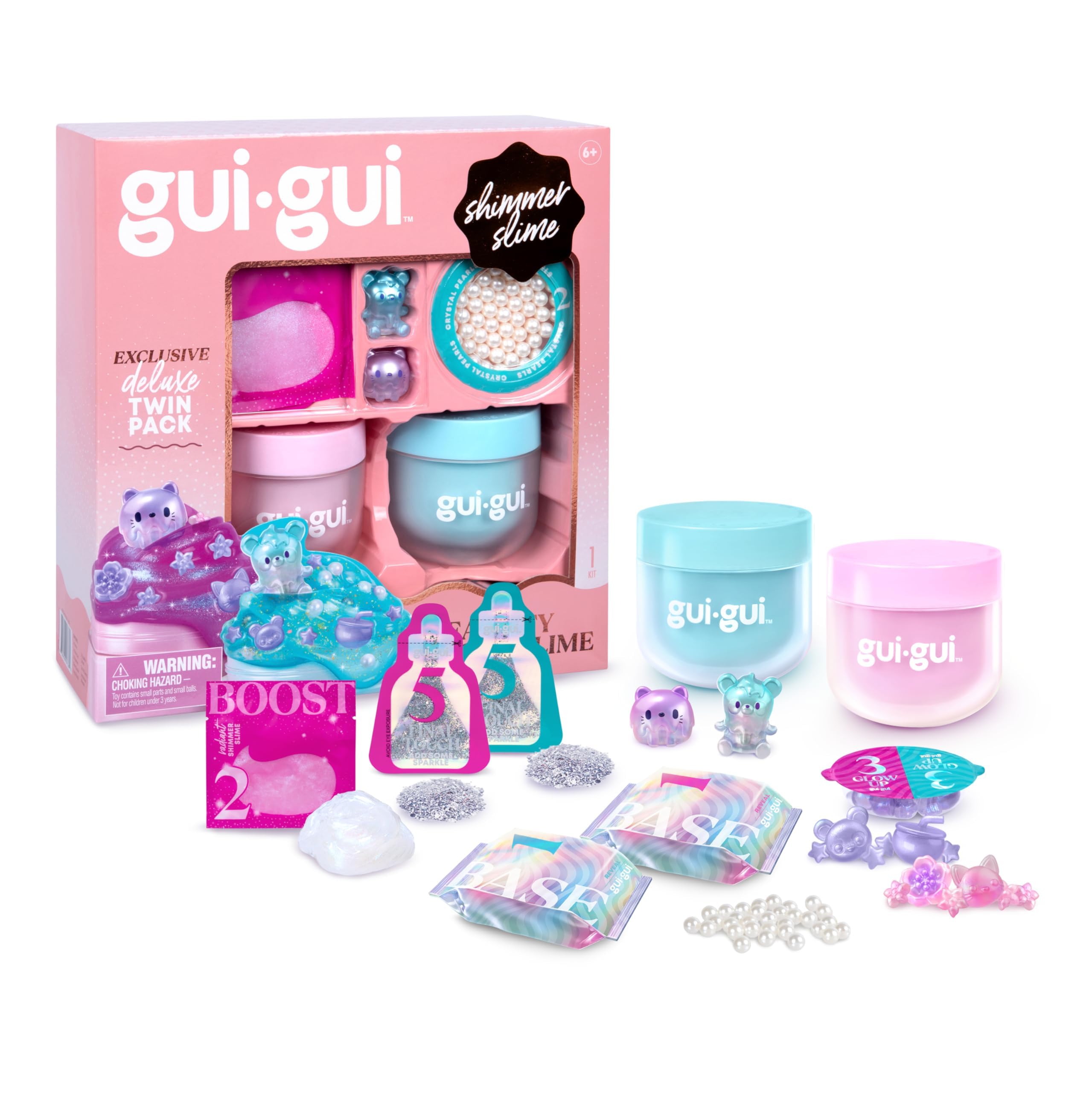 Gui Gui Shimmer Deluxe Duo Pack - 2 Iridescent Slimes with Pearl Beads & Glow-Up Sachets