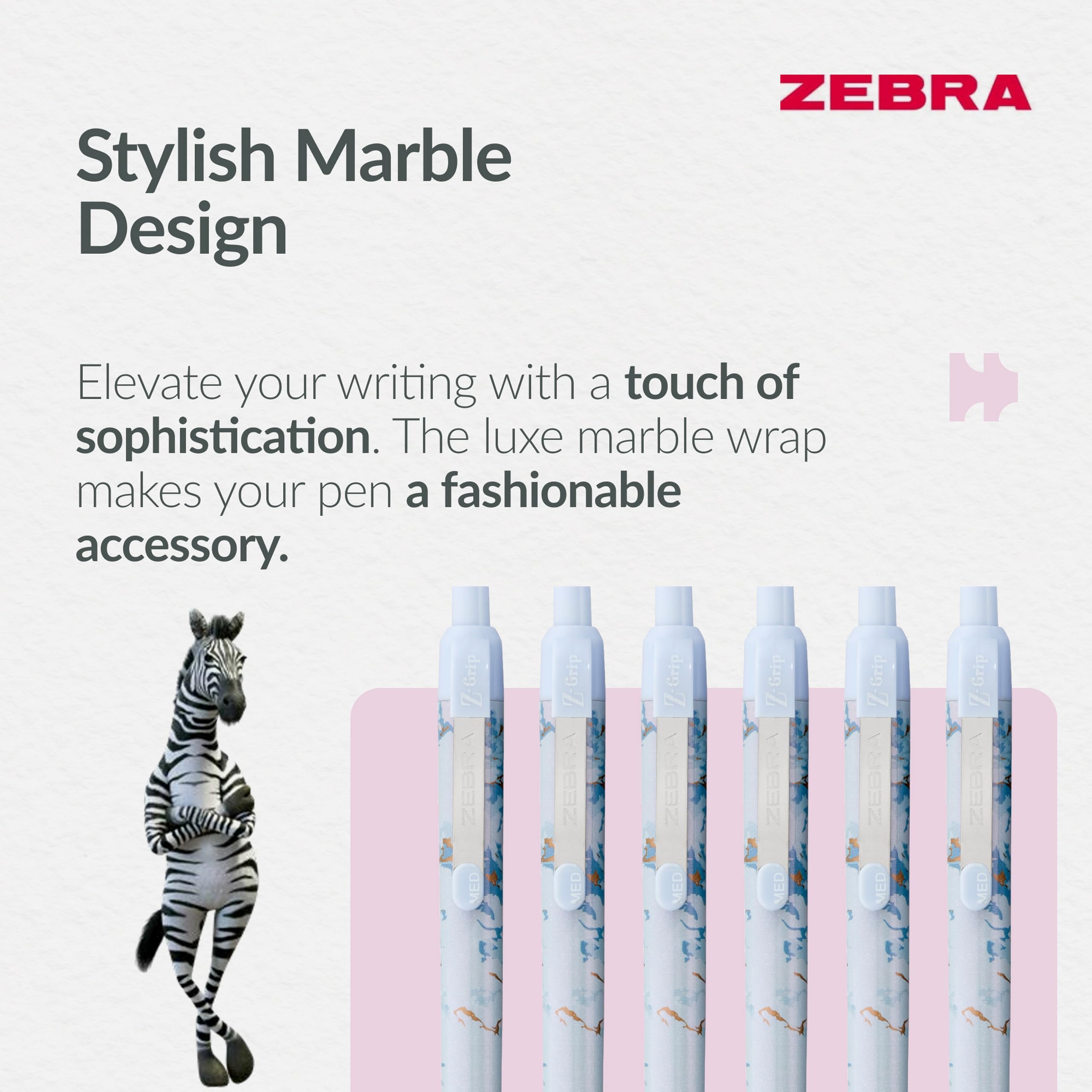 Zebra Pen Z-Grip Smooth Glam Retractable Ballpoint Pens - Black Ink, 1.0mm Medium Point, 3 Pack 6