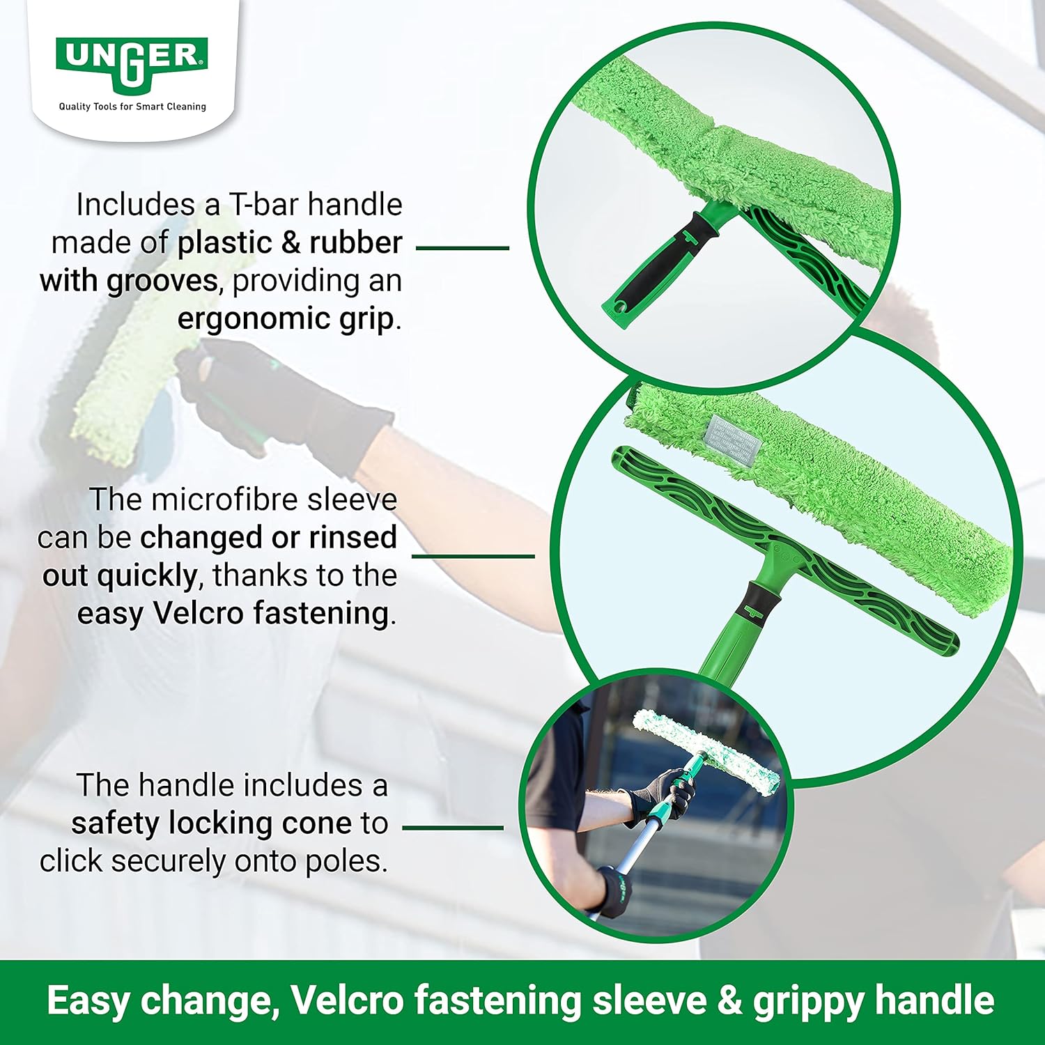 Unger MicroStrip 79020 Window Washer 35 cm Microfibre Cover with Dirt Pad 6