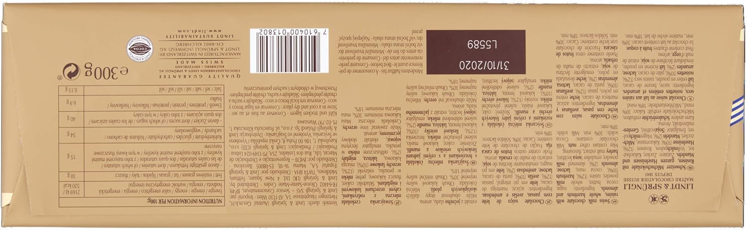 Lindt Swiss Milk Chocolate Hazelnut and Raisin Gold Bar 300g 4