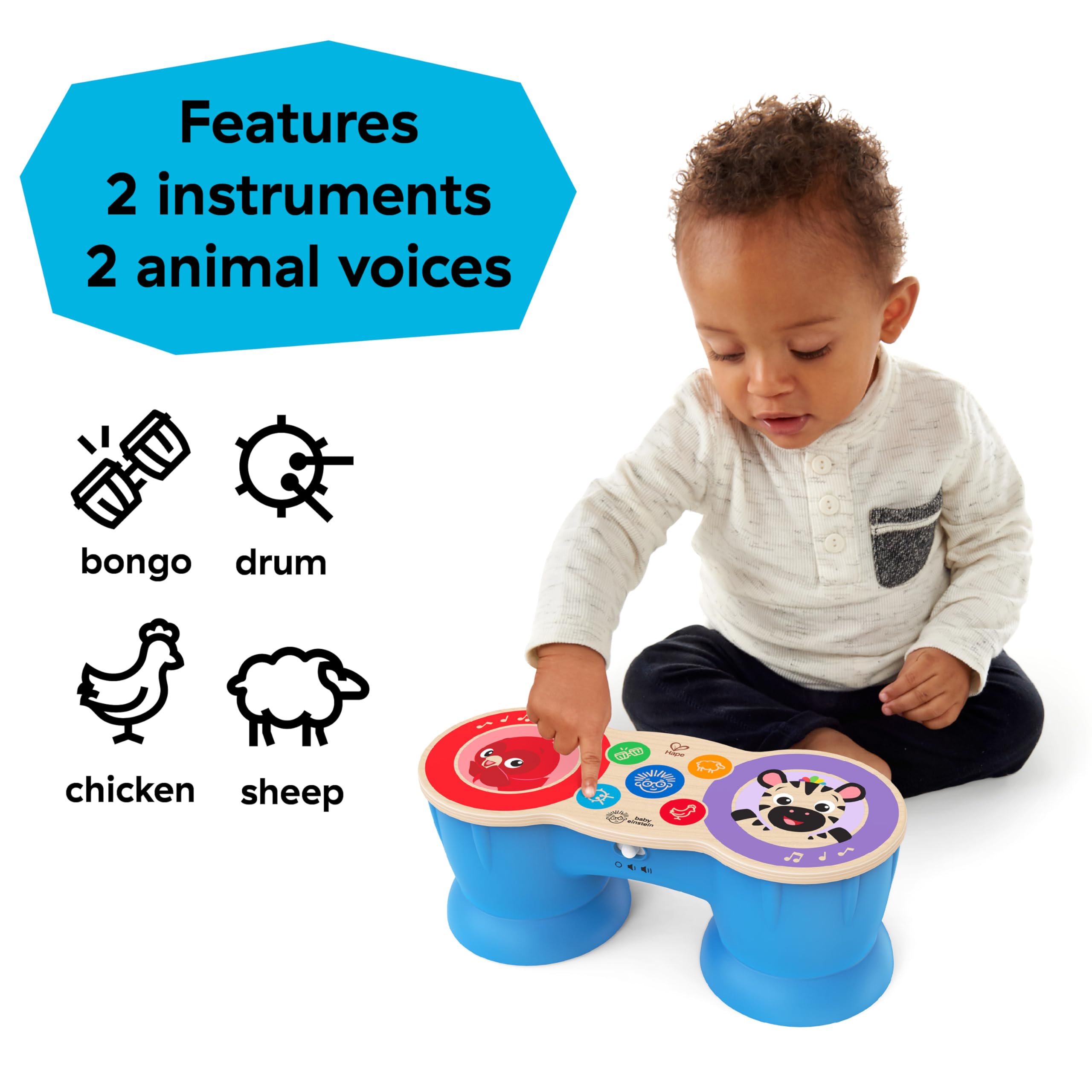 Baby Einstein Upbeat Tunes Magic Touch Drum - Wooden Musical Toy for Toddlers 6M+ 3