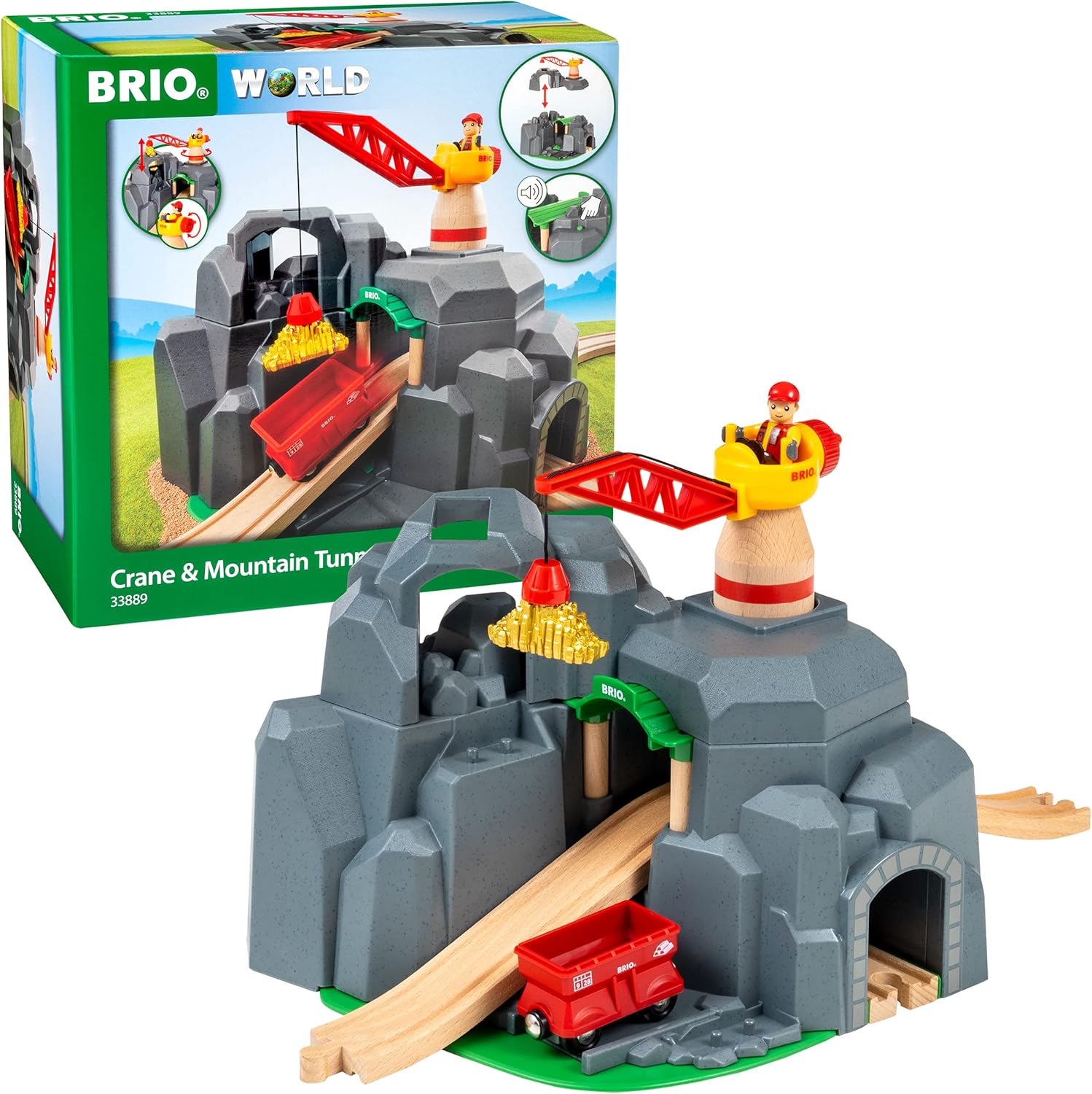 BRIO Crane and Mountain Tunnel Train Set with Sound Features for Kids