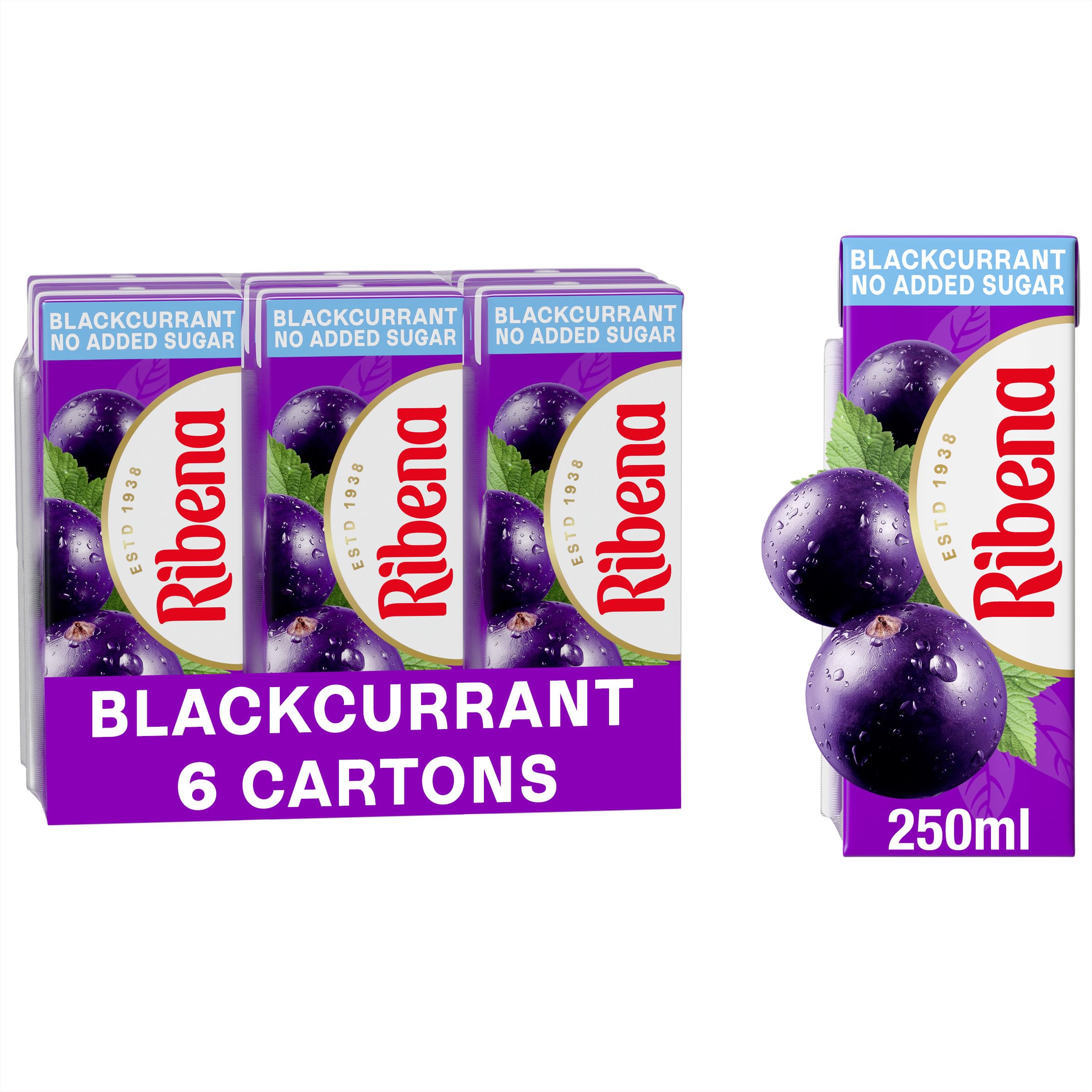 Ribena - Blackcurrant Juice Drink 250ml No Added Sugar Multipack of 6