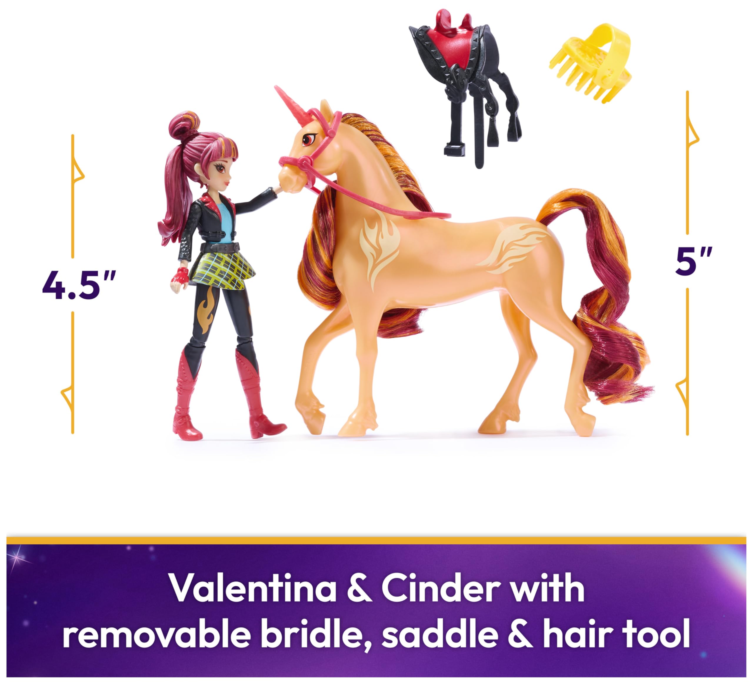 Unicorn Academy Valentina & Cinder Playset with 2 Riding Accessories and Hair Styling Tool | Ages 4+ 2