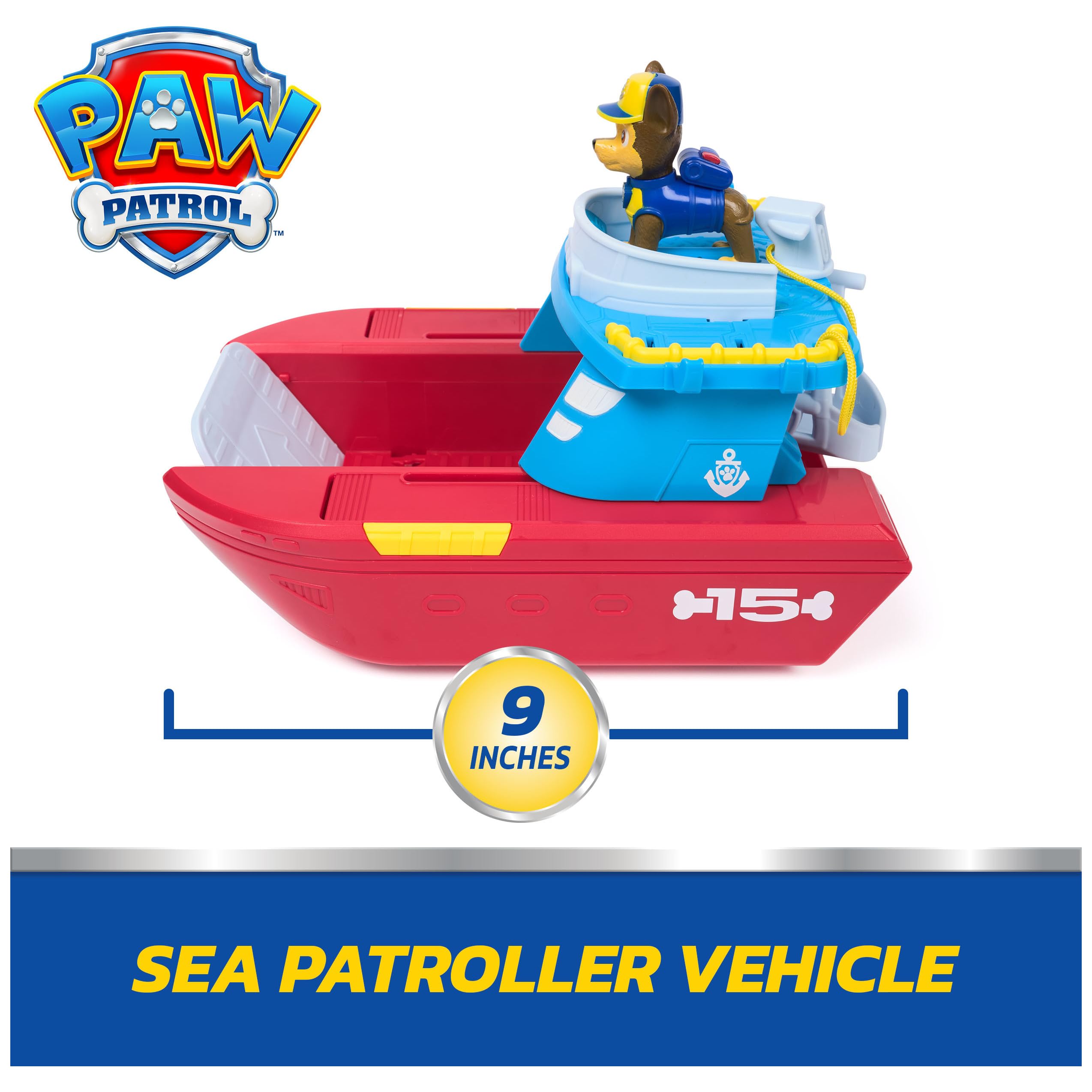 Paw Patrol Sea Patroller Vehicle with Chase and Shark Figure | 2 Patrol Modes | Multicolor