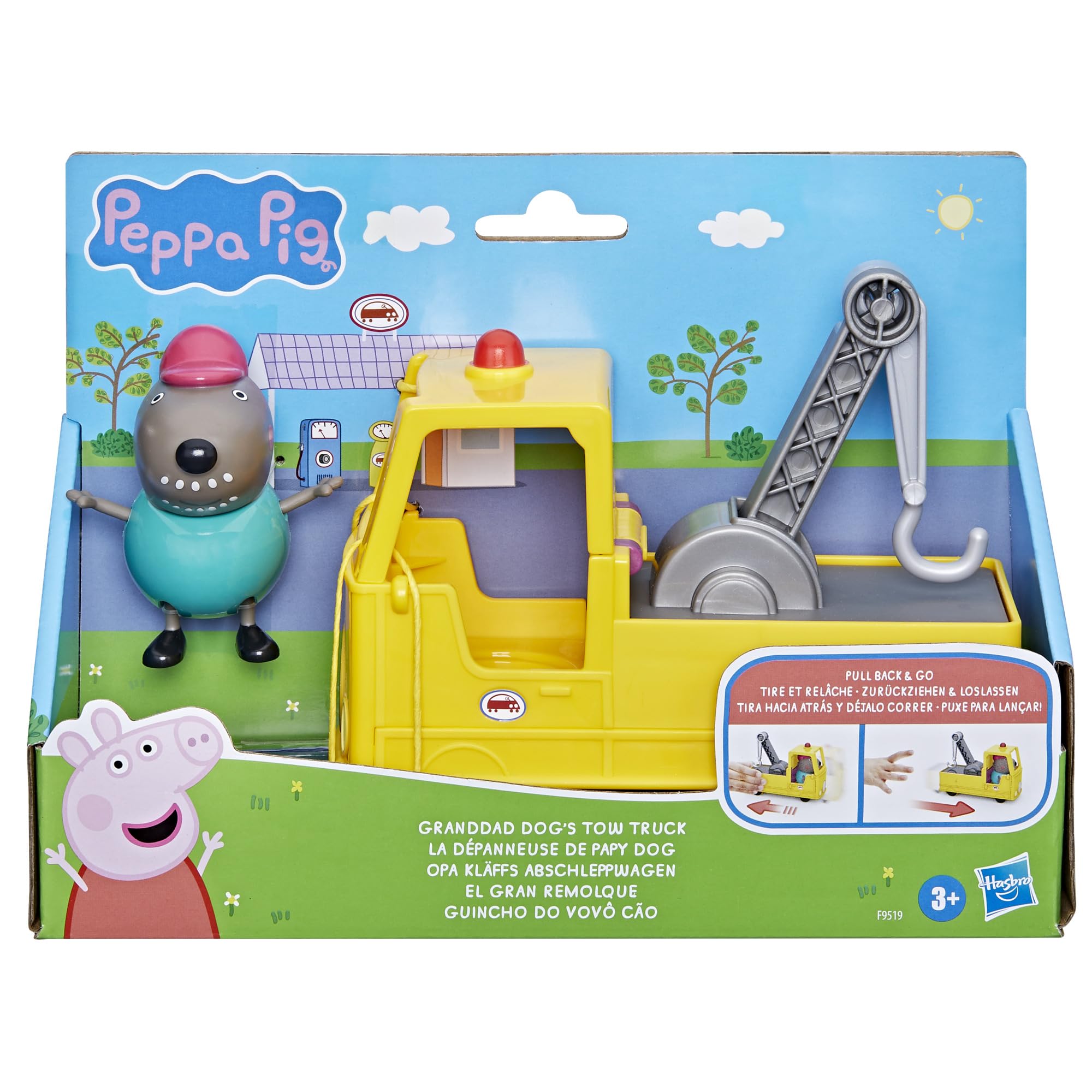 Peppa Pig Granddad Dog's Tow Truck Toy Set - Pull-Back Vehicle with Figure for Ages 3+ 5