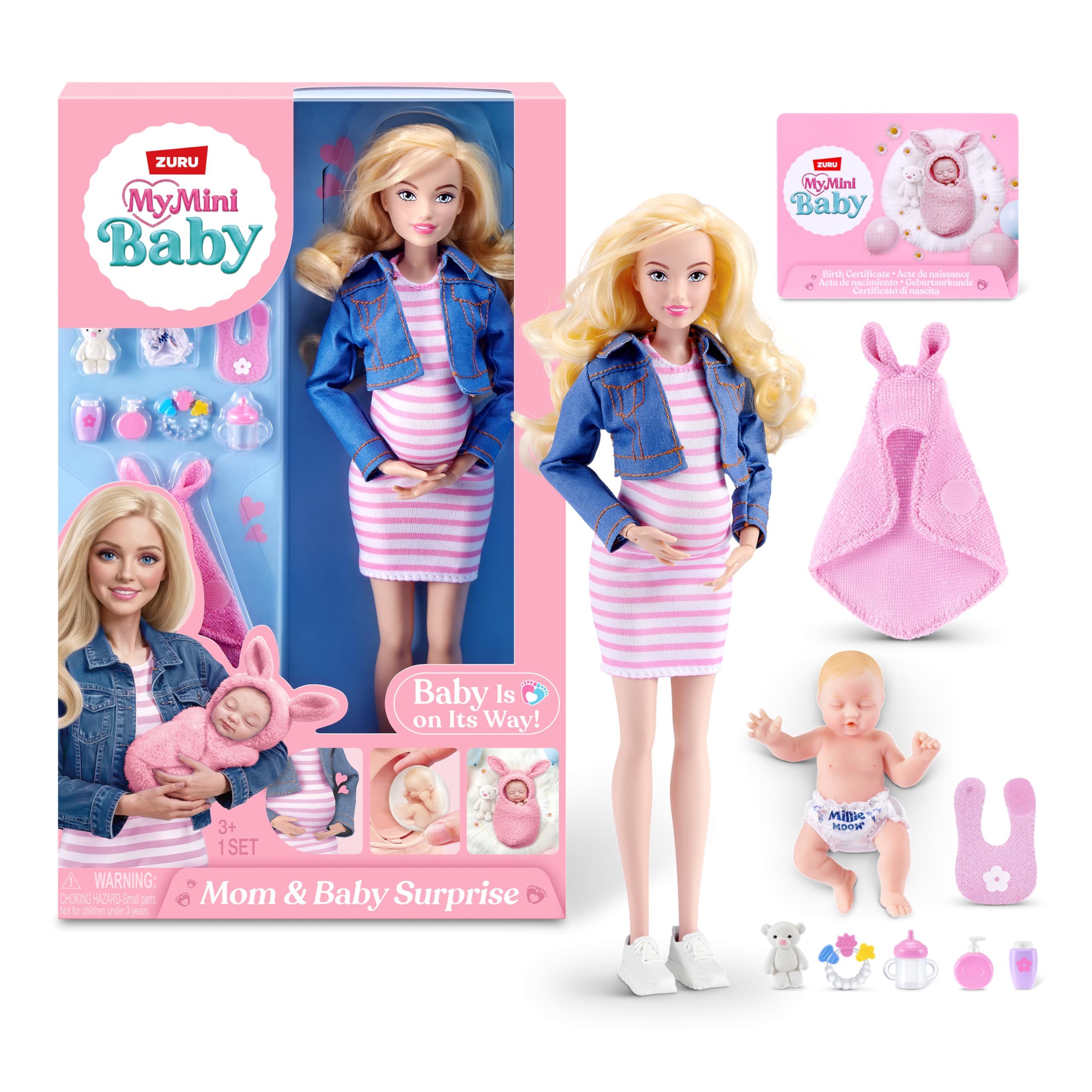 ZURU MY MINI Pregnant Mom & Baby Surprise Doll Playset - Nurturing Play, Collectible Figures | Ages 3+