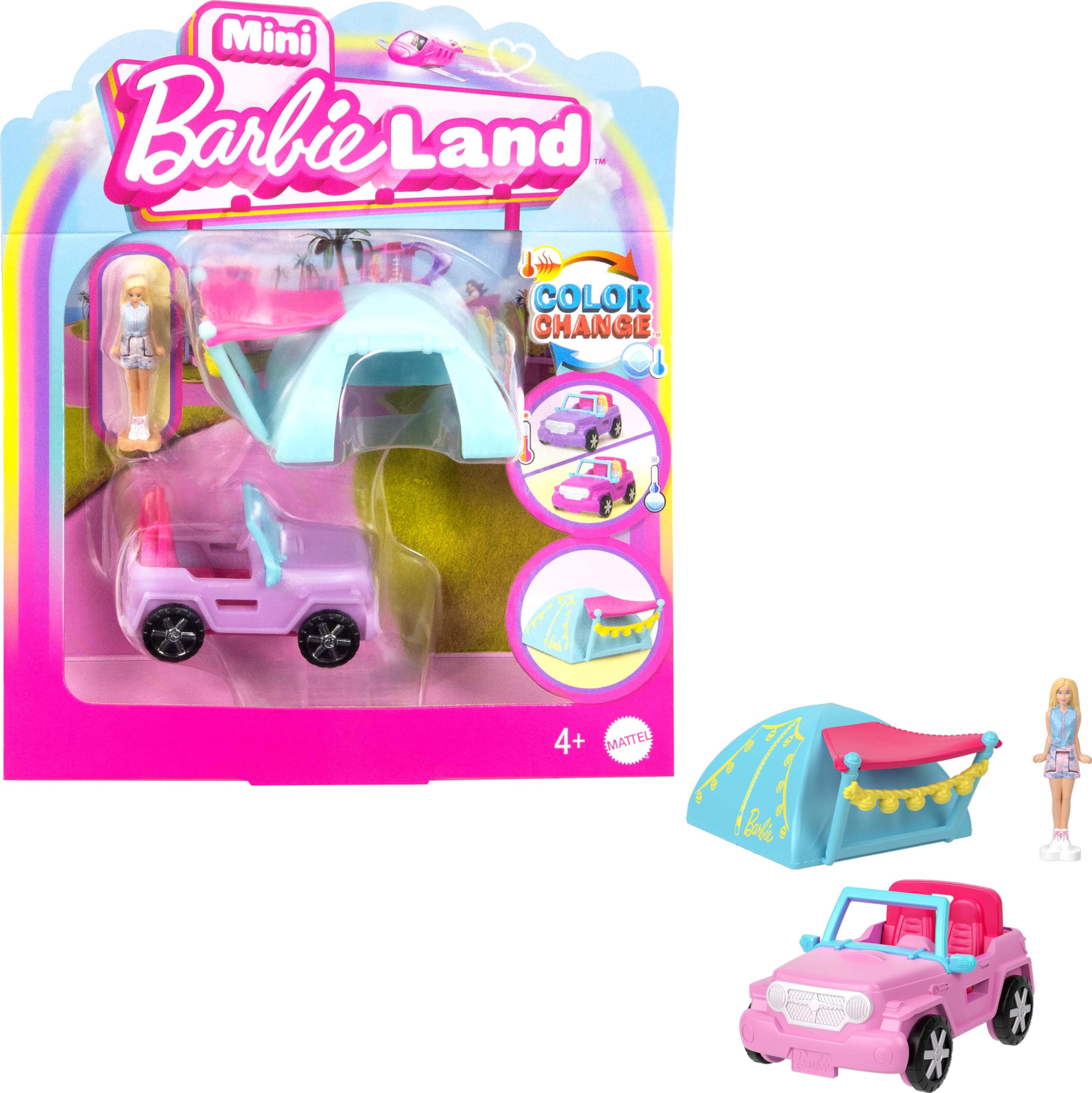 Barbie Mini BarbieLand Doll & Toy Vehicle Set - Color-Changing Jeep Playset for Kids 7