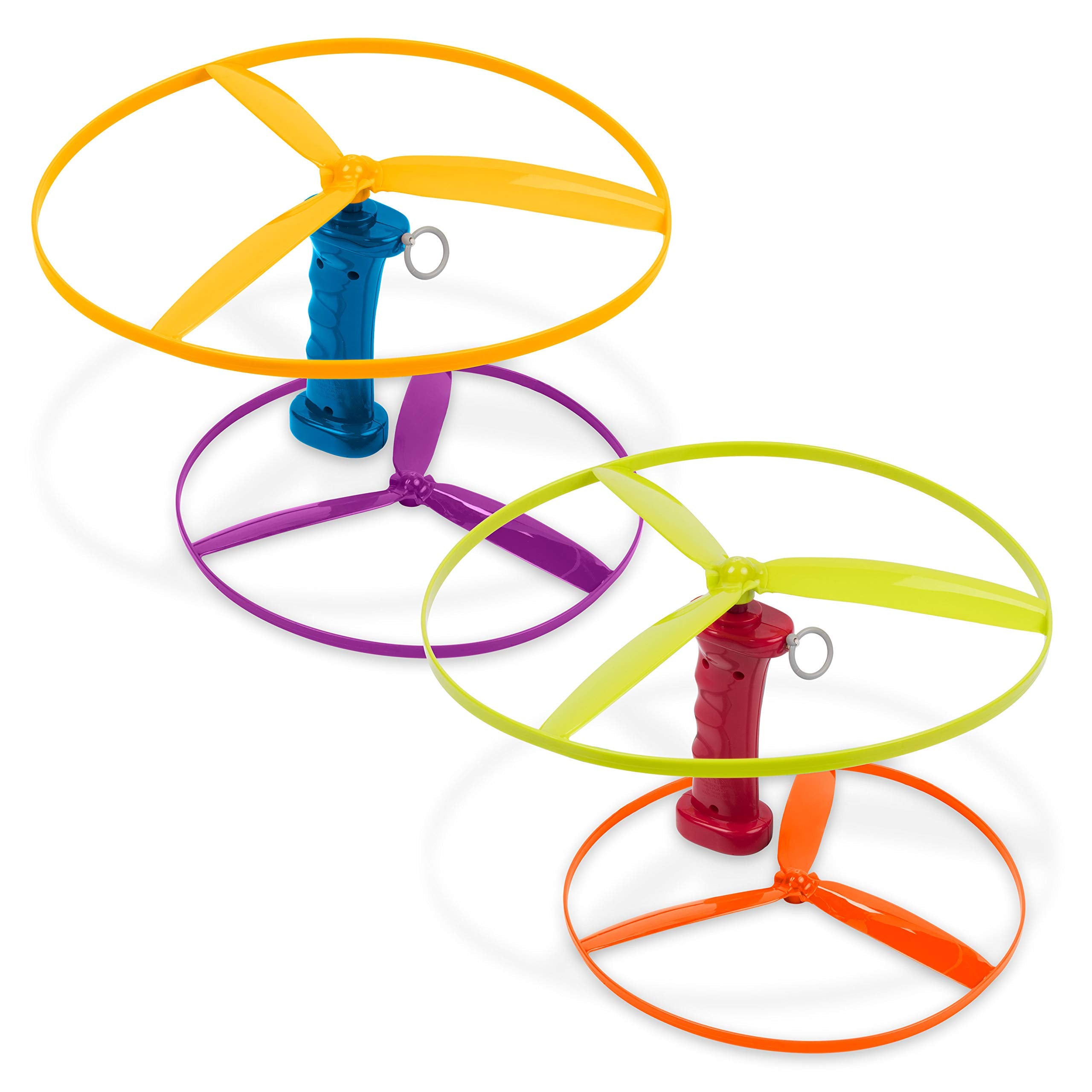 Battat Skyrocopter Flying Disc Toy - 2 Launchers & 4 Discs - Pull String Helicopter Playset for Kids 3+