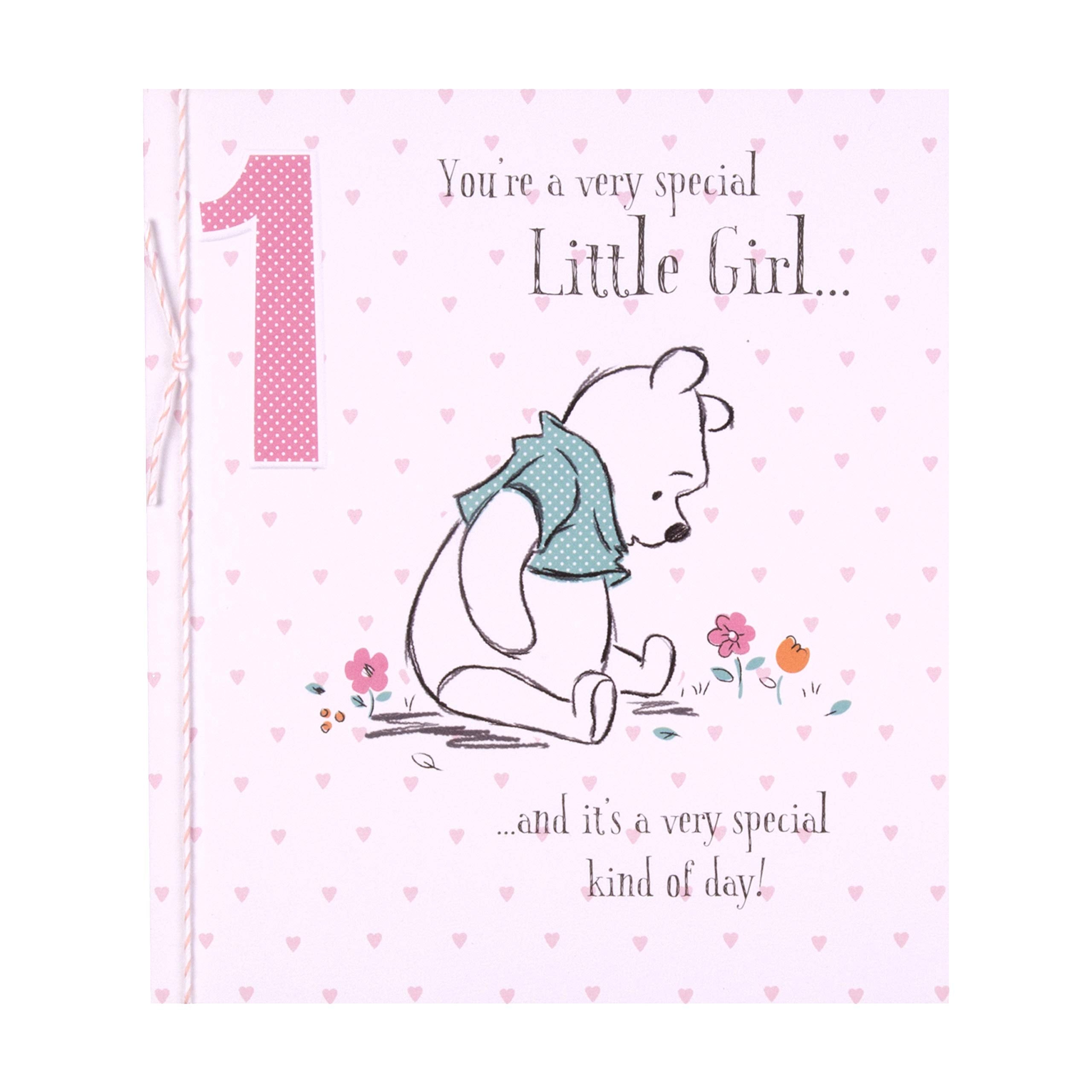 Hallmark Winnie-The-Pooh 1st Birthday Card for Little Girl | 18cm x 16cm | Kraft Envelope Included 1