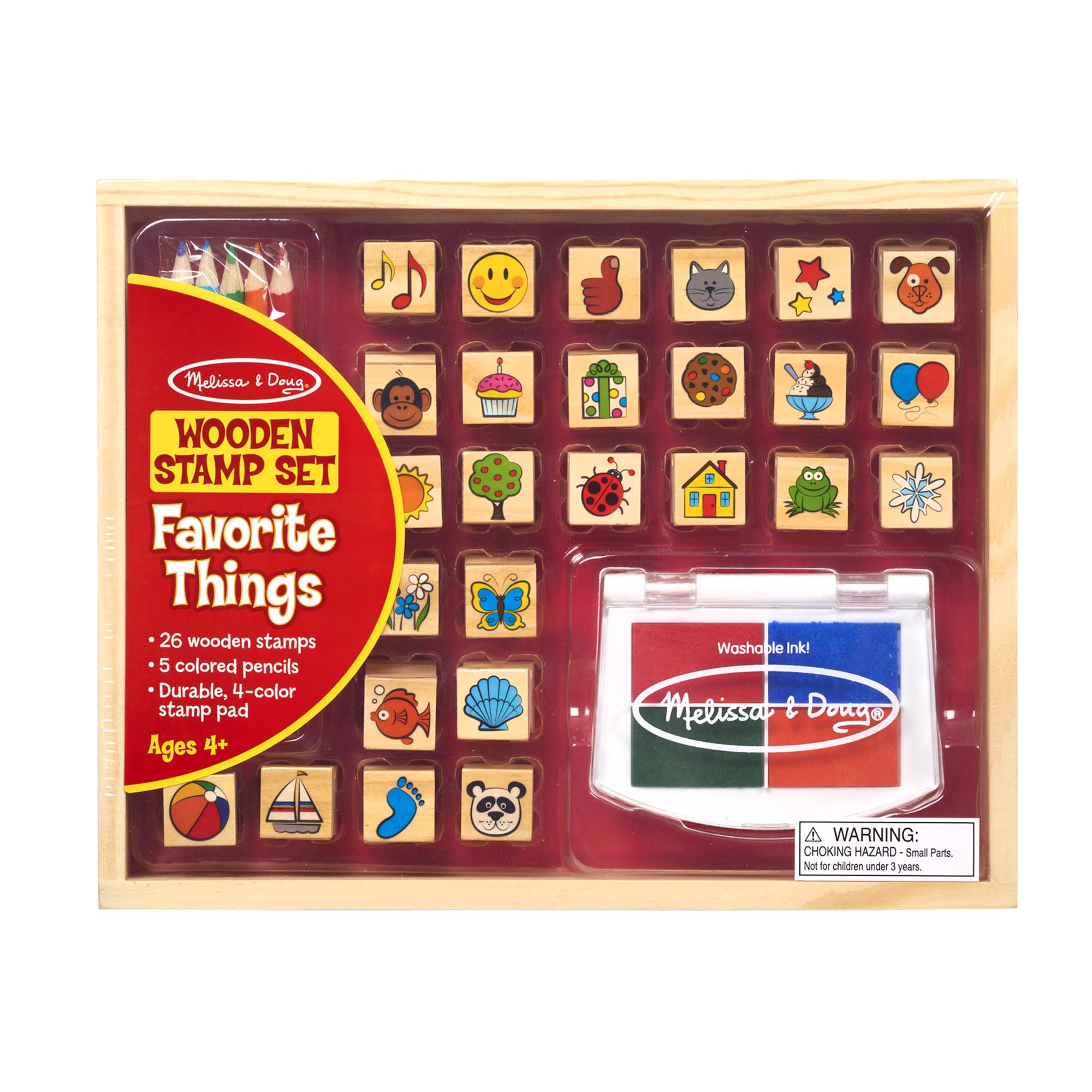 Melissa & Doug Favourite Things Stamp Set - 32-Piece Wooden Stamp Kit with Colored Pencils & Washable Ink Pad for Kids 4+ 11