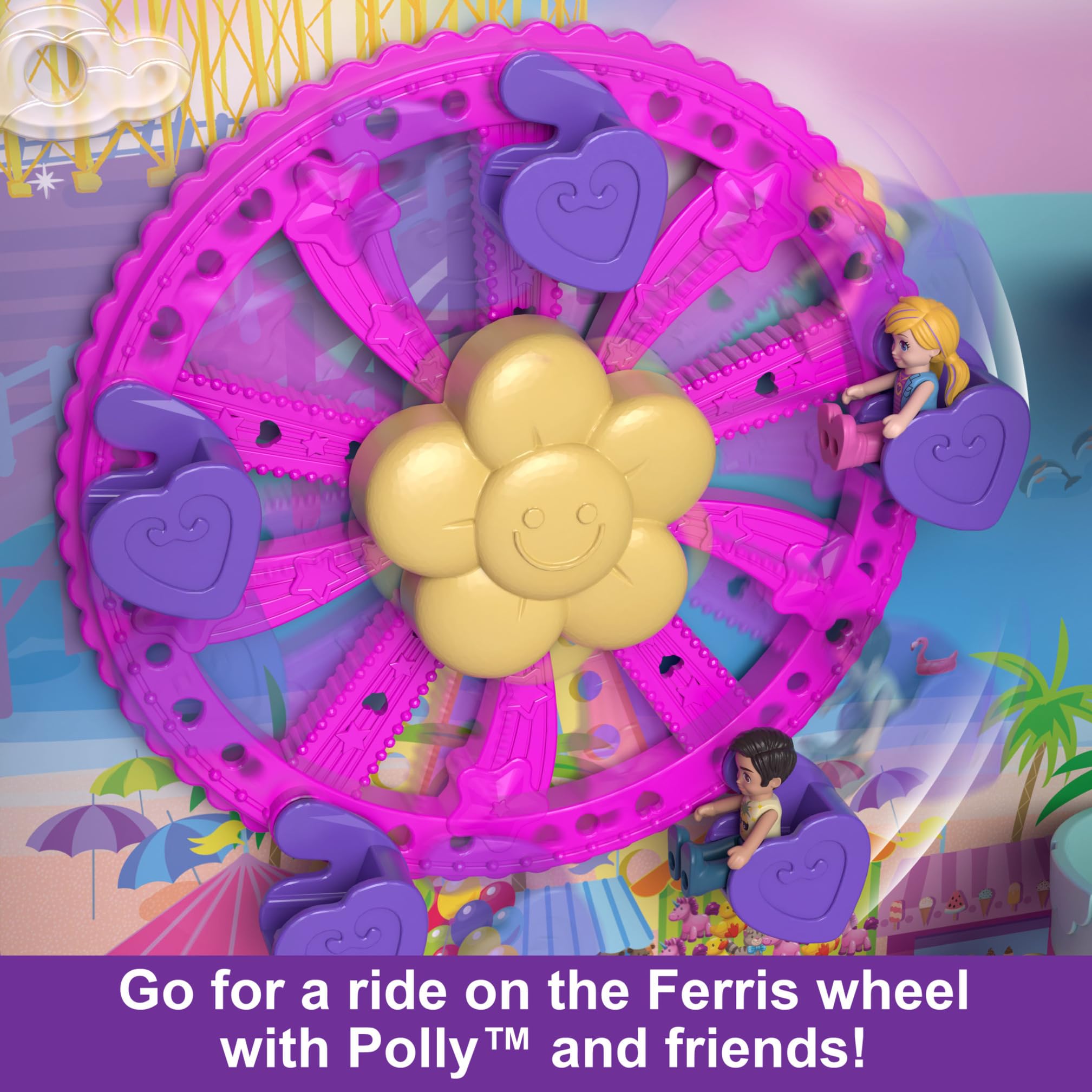 Polly Pocket Pollyville Resort Roll Away Playset - 4 Dolls, 1 Vehicle, 25+ Accessories, Ages 4-10 11