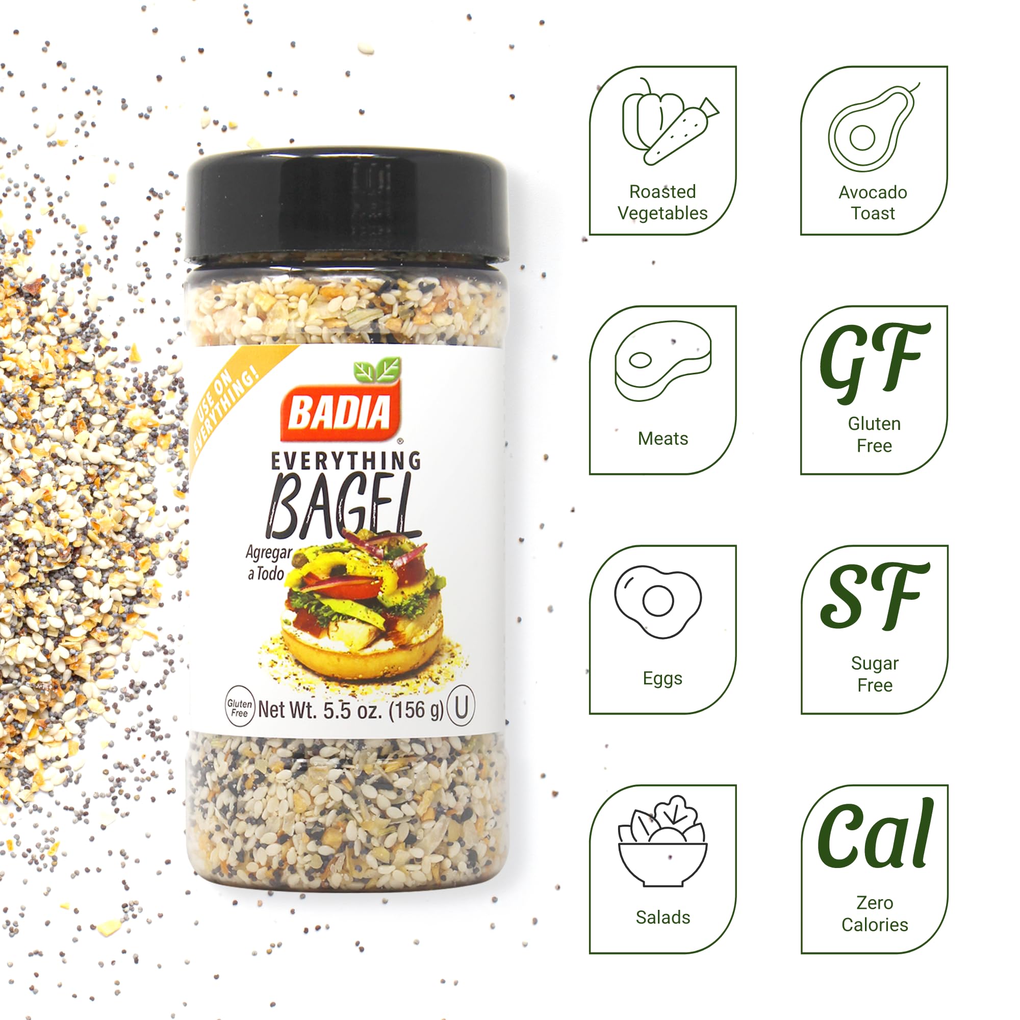 Badia Everything Bagel Seasoning - Savory Blend for Bagels, Toast, and Vegetables | 5.5 oz (156g) 2