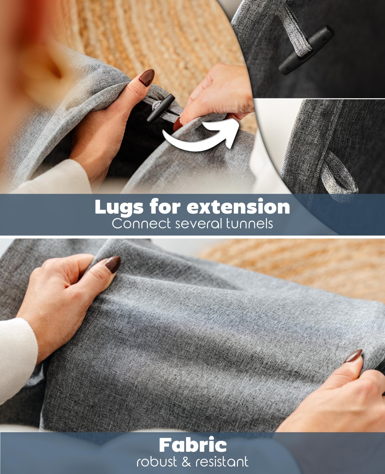 lionto Cat Tunnel with Play Ball - Foldable, Expandable | 30x70 cm | Faux Linen 4