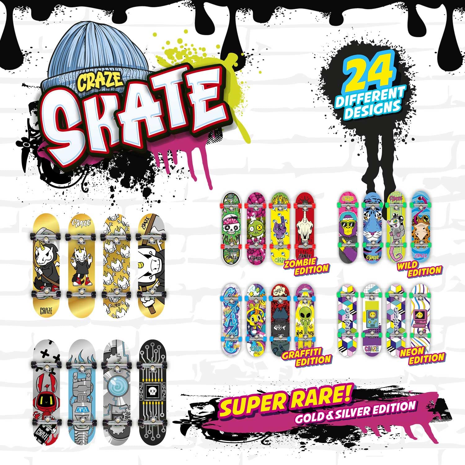 CRAZE SKATE Fingerboard Set - 2-Pack Mini Skateboards with Surprise Designs 4