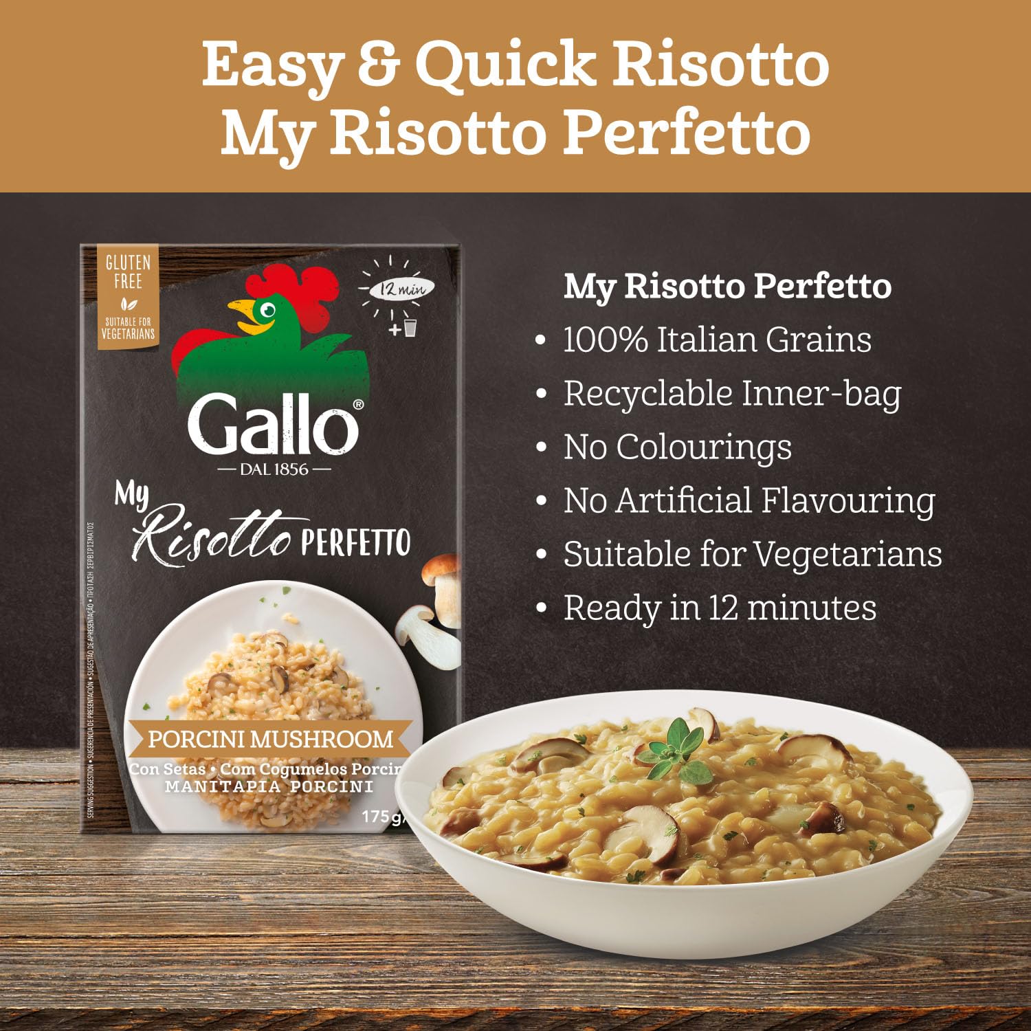 Riso Gallo - My Risotto Perfetto Vegan Porcini Mushroom, 175 g (Pack of 6) 8