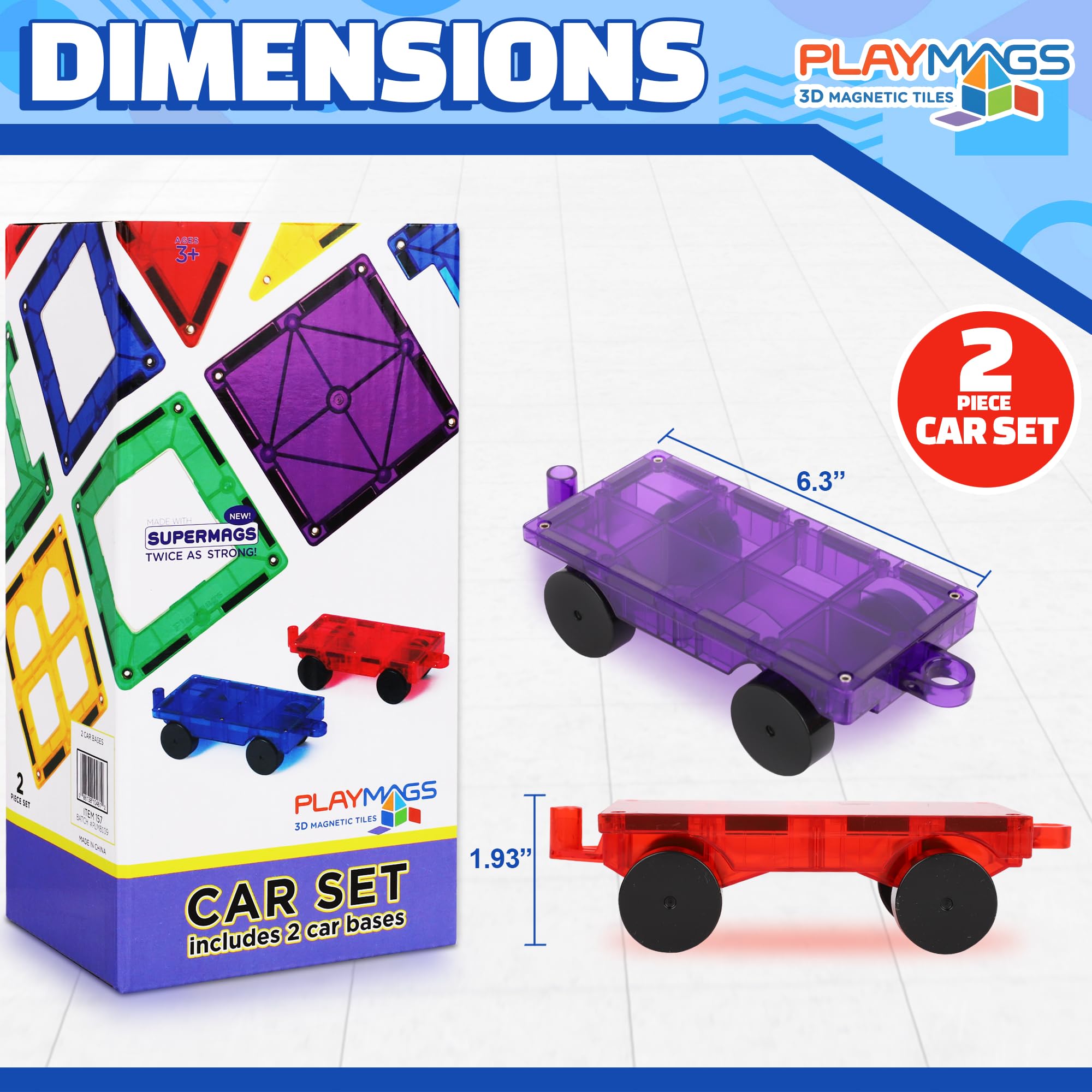 Playmags 3D Magnetic Blocks - 2-Piece Magnetic Car Set for Kids 10
