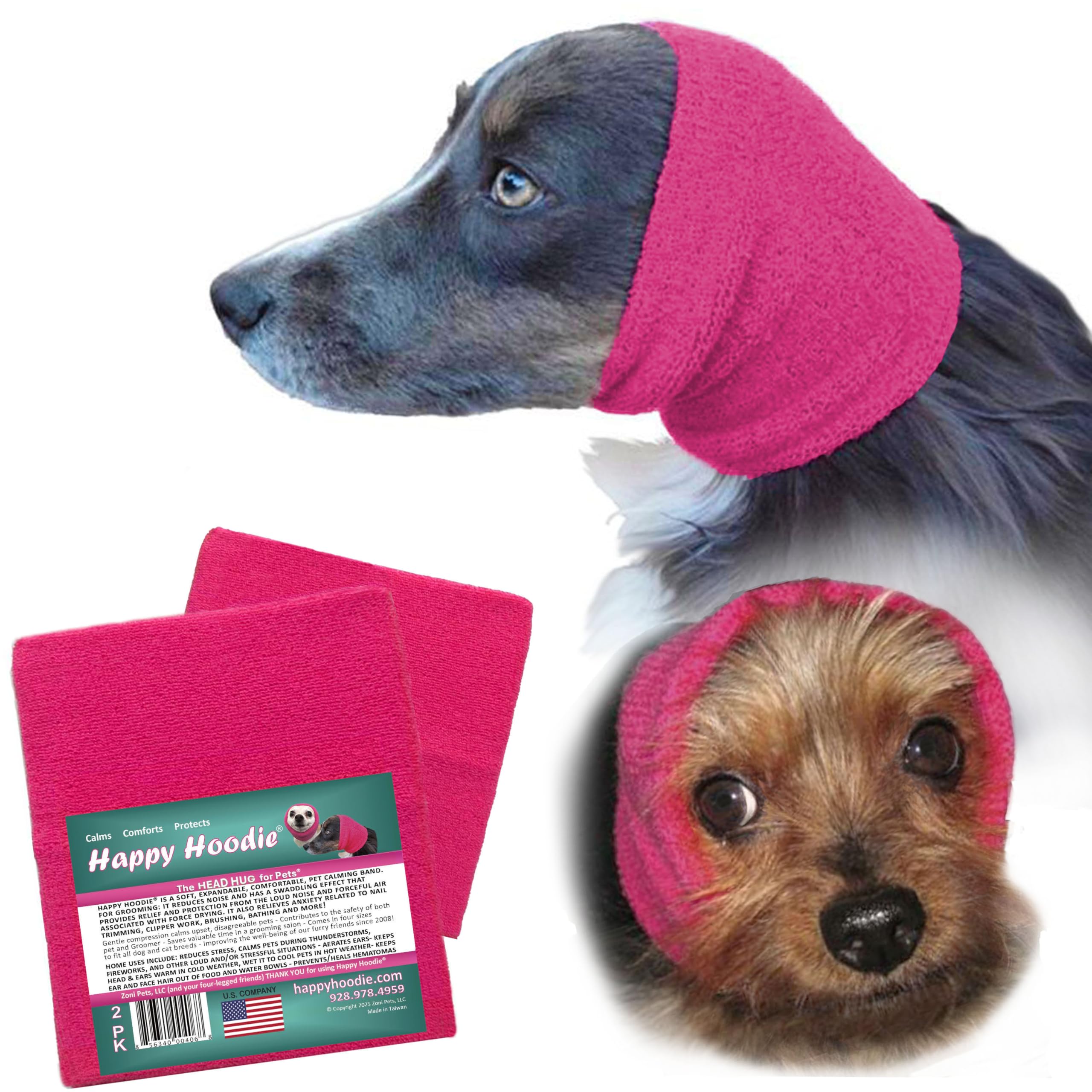 ZONI PETS Happy Hoodie Set - Noise Reduction & Grooming Aid for Small/Medium Dogs | Pink, 2 Pack