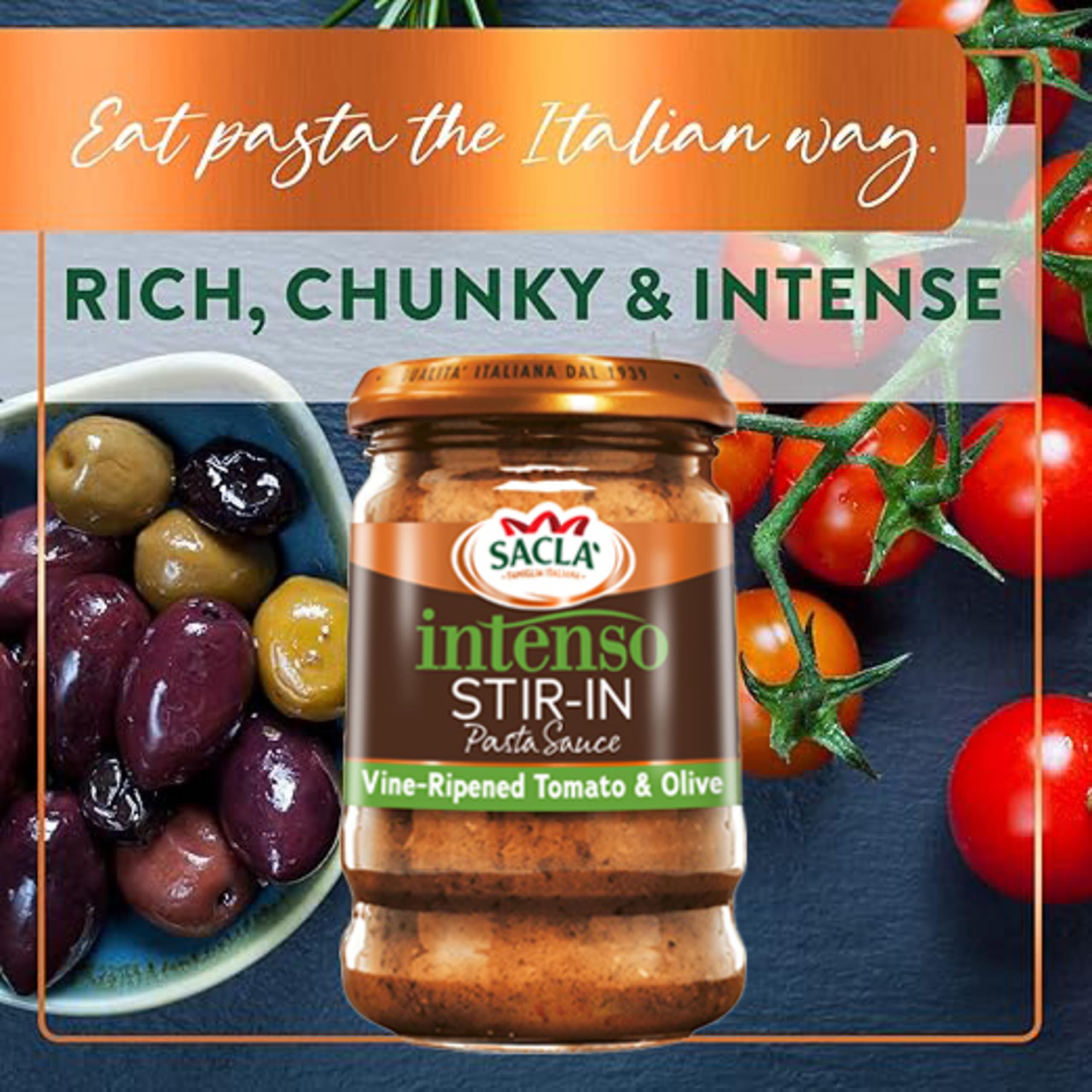 Sacla Intenso Sweet Tomato and Olive Pasta Sauce - 190g Pack of 6