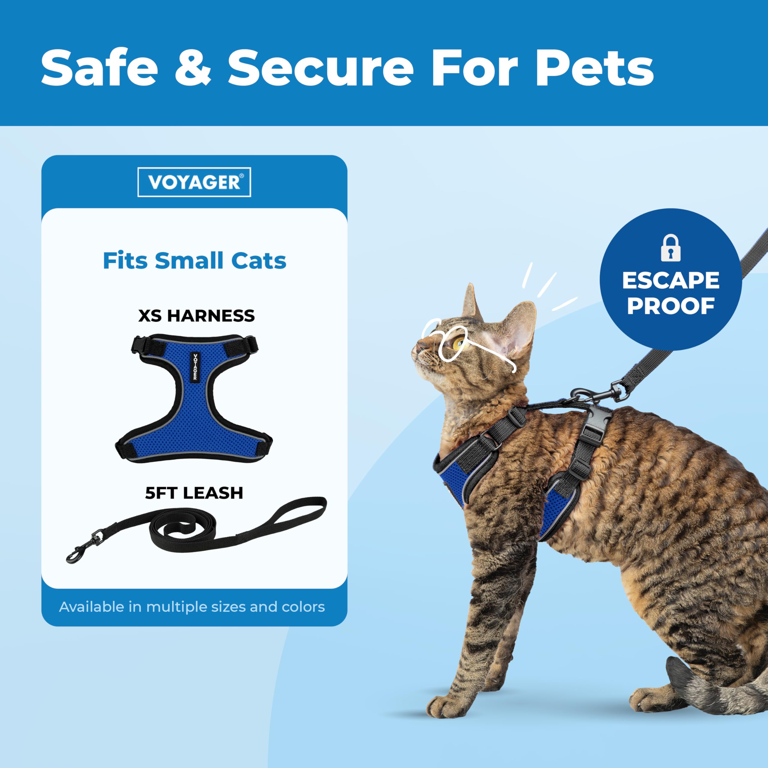 Best Pet Supplies Voyager Escape Proof Cat Harness and Leash Set - Reflective Stitching, 5ft Leash, Royal Blue, XS