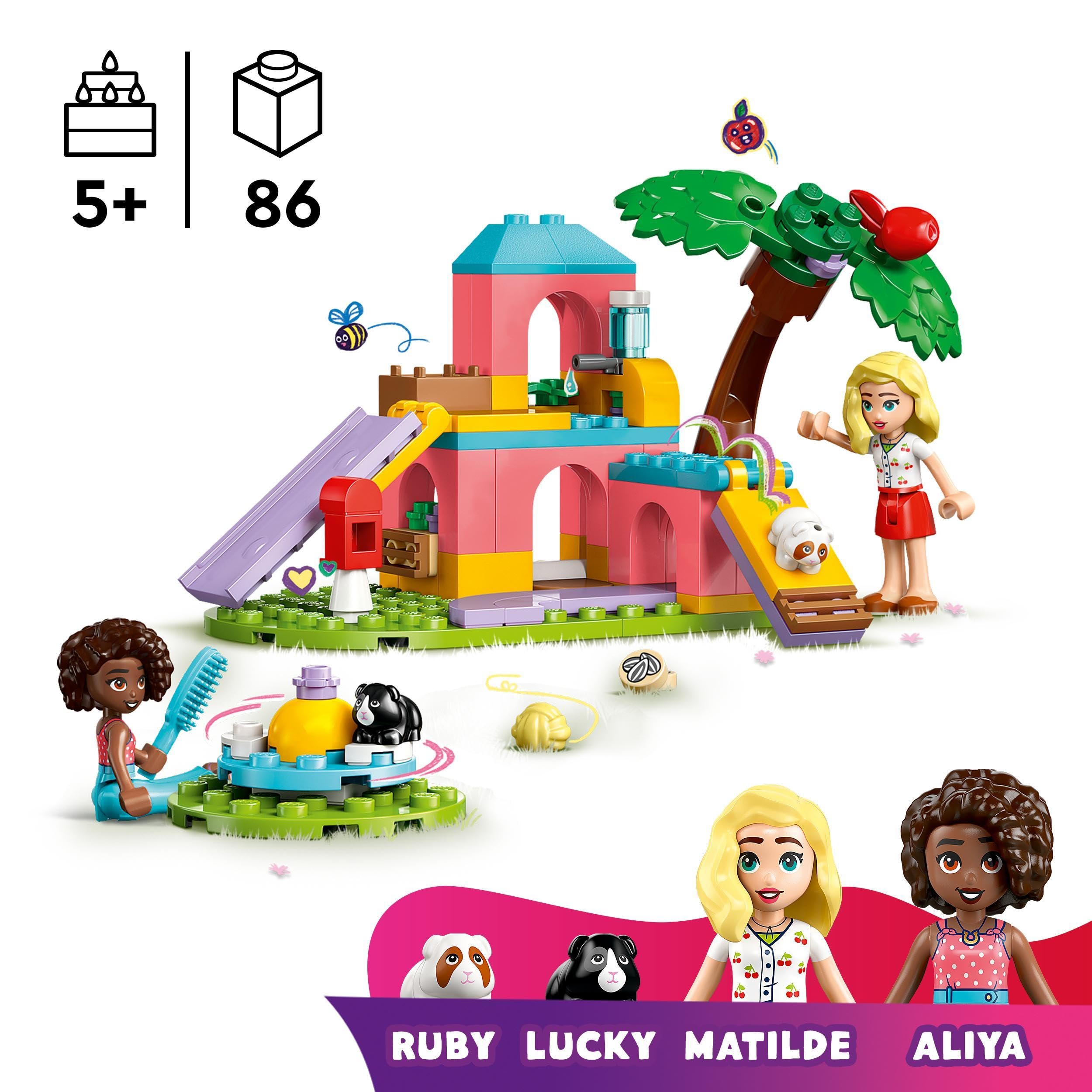 LEGO Friends Guinea Pig Playground Toy - 2 Mini Dolls, 2 Guinea Pig Figures, 86-Piece Building Set for Ages 5+